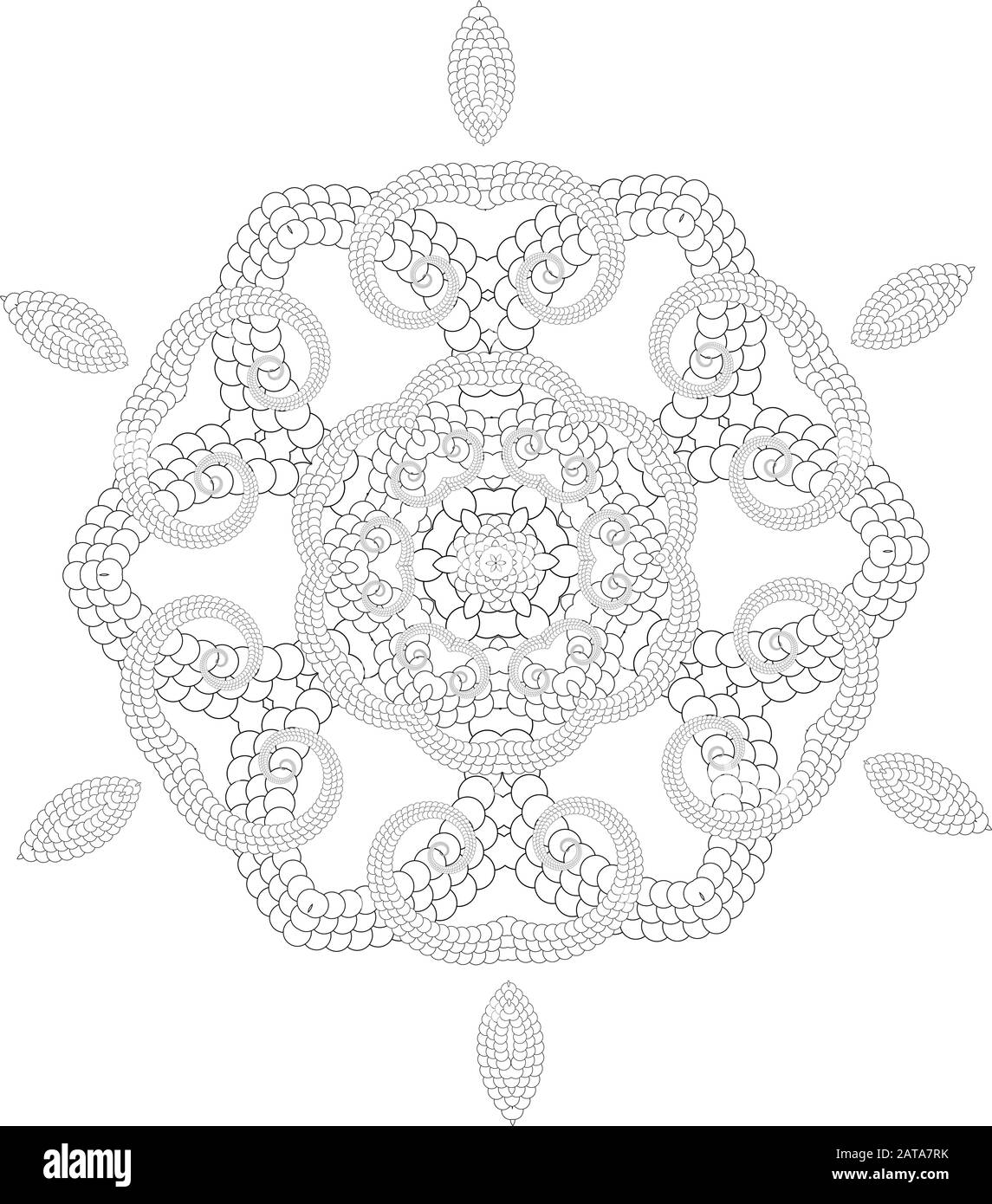 Vettore Delicato Arte Mandala - Adult Coloring Outline Page - Openwork Simmetria Radiale A Sei Fasci Fortalen Pattern Illustrazione Vettoriale