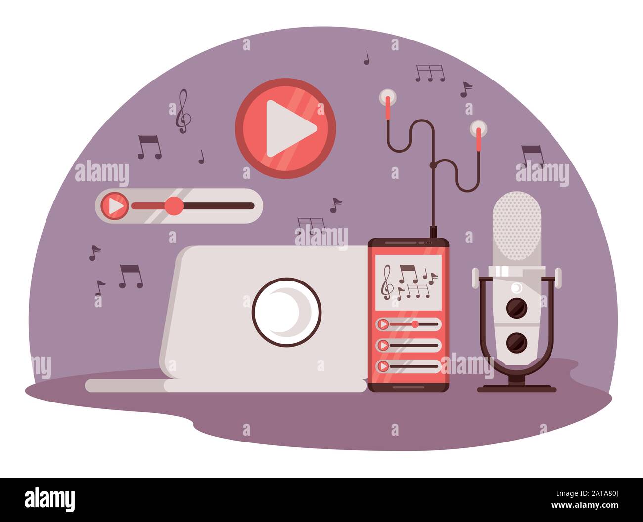 poster radio internazionale con laptop e microfono Illustrazione Vettoriale