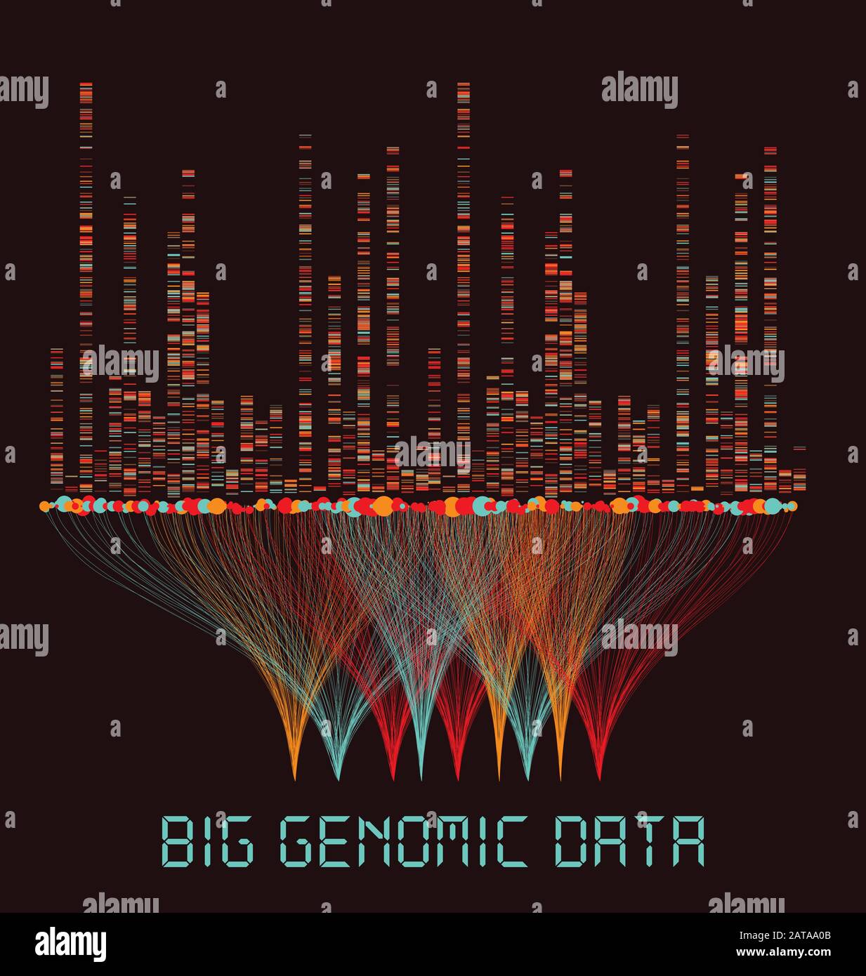 Visualizzazione Di Grandi Dati Genomici - Test Del Dna, Barcoding, Architettura Della Mappa Del Genoma - Modello Grafico Vettoriale Illustrazione Vettoriale