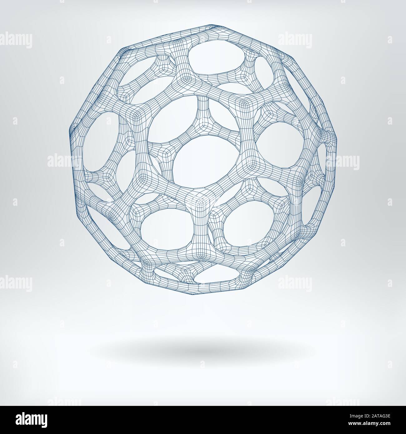 Vettore 3d Struttura Esagonale Fullerene Molecola Concetto Icona - Nanoparticelle Disegno Scientifico Illustrazione Vettoriale