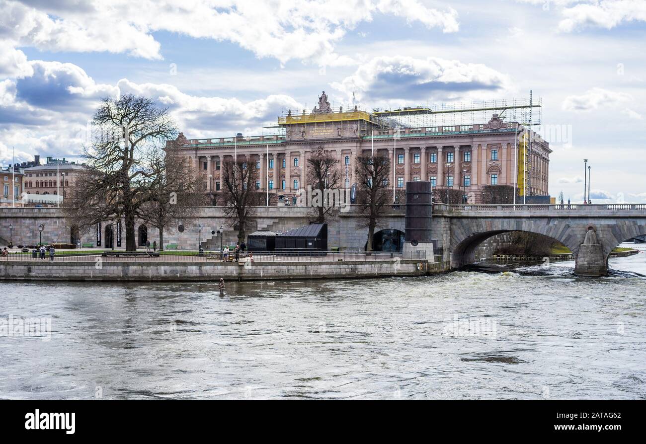 22 Aprile 2018, Stoccolma, Svezia. La costruzione del Riksdag - il Parlamento svedese a Stoccolma. Foto Stock