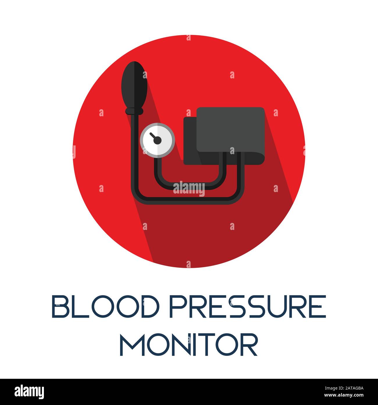 Sfigmomanometro per il monitoraggio della pressione sanguigna icona medica a forma di ombra piatta lunga illustrazione Illustrazione Vettoriale