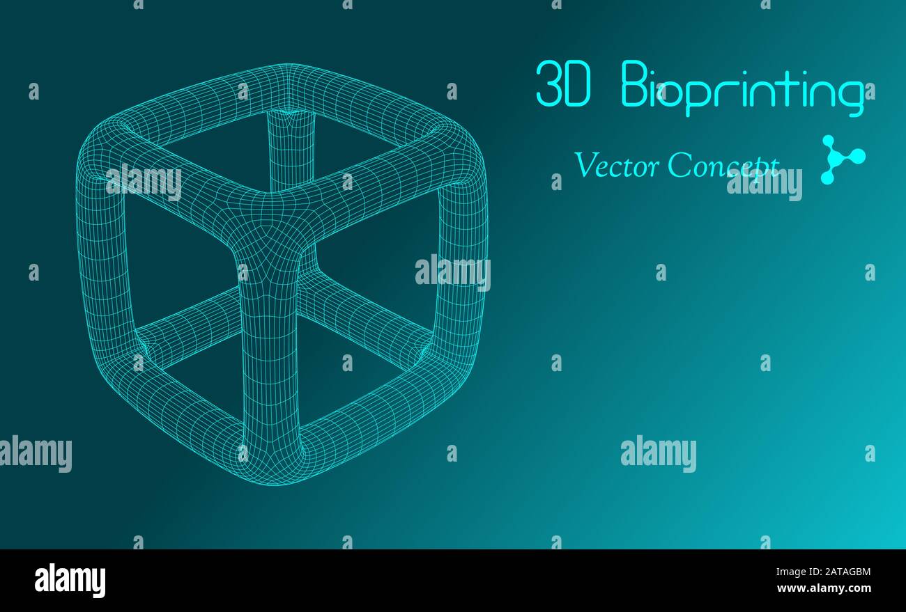 Concetto scientifico della biotecnologia vettoriale HiTech - emblema della bio-stampa 3D Illustrazione Vettoriale