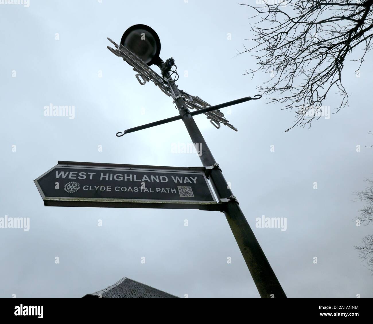 Indicazioni all'ingresso della West Highland Way Milngavie, Glasgow, Scozia, Regno Unito Foto Stock