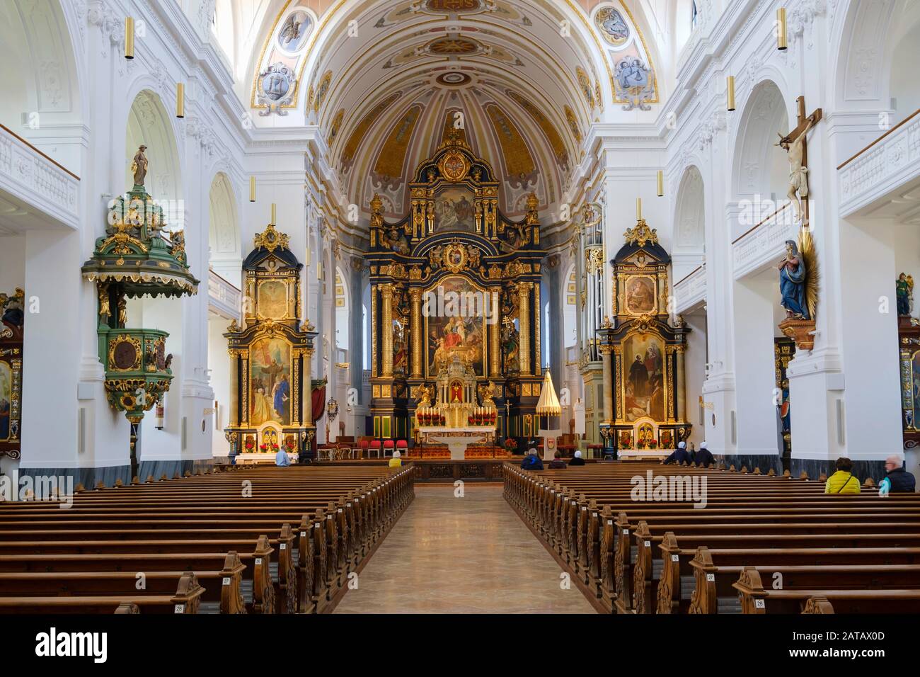 Vista Interna Con Coro, Basilica Di Sant'Anna, Altoetting, Alta Baviera, Baviera, Germania Foto Stock