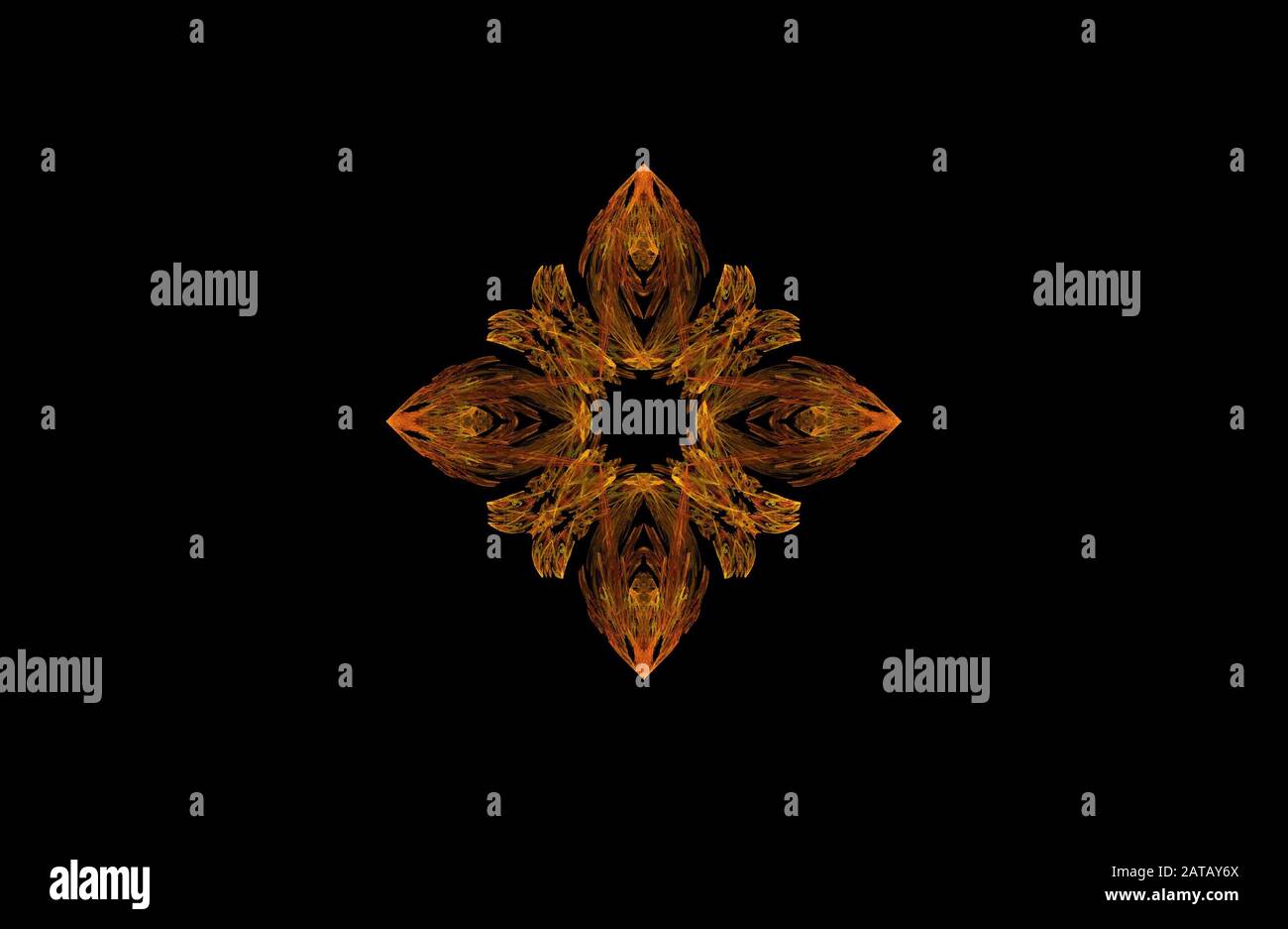 Abstract golden frattali figura simmetrica su nero Foto Stock