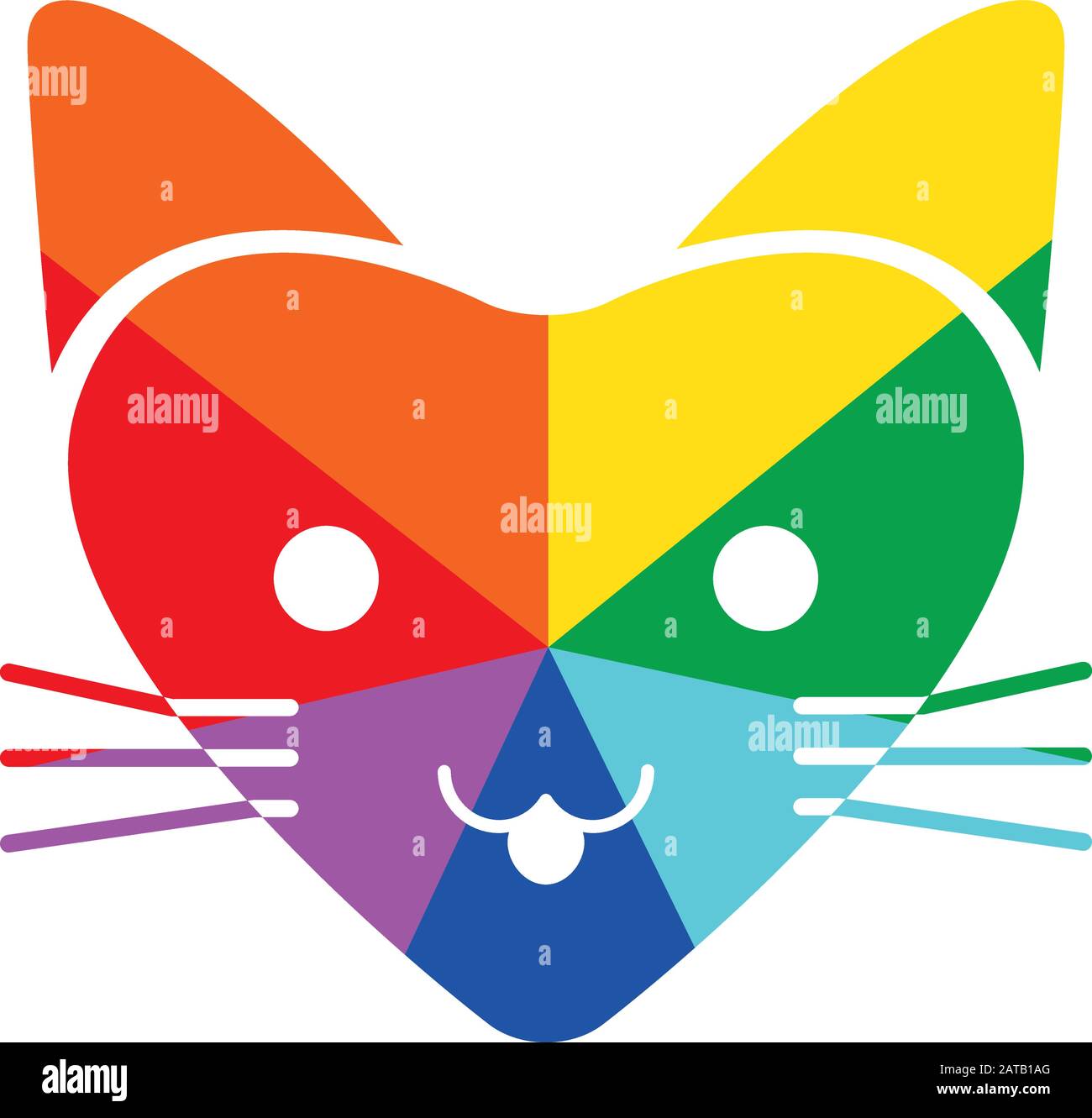 Rainbow Ray Cat Con Icona Vettoriale Piatta A Forma Di Cuore Per La Stampa In Senso Orario A. Illustrazione Vettoriale