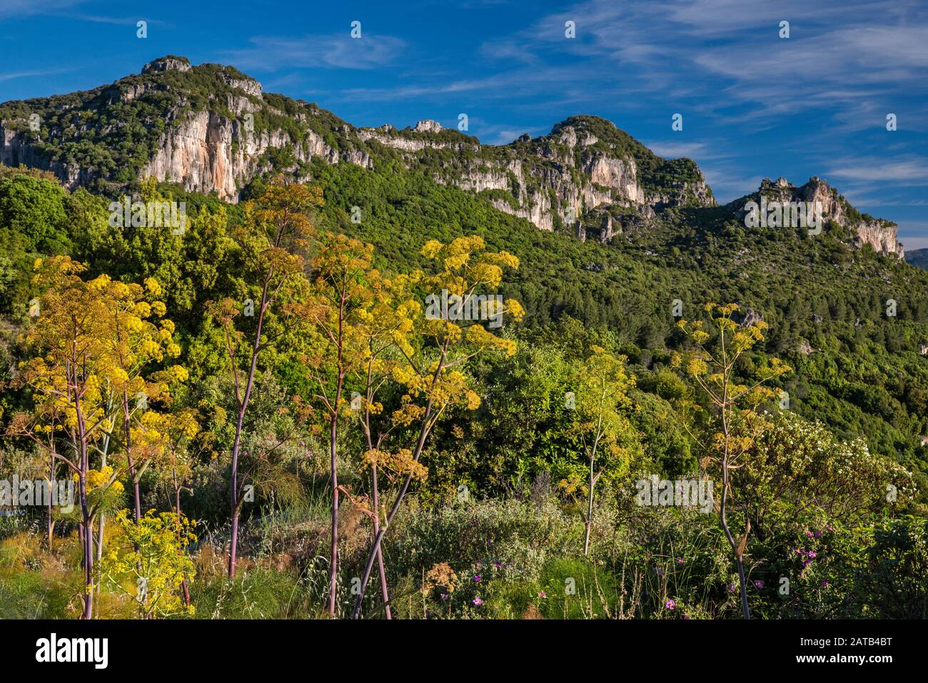 Tacchi di Jerzu (Heels of Jerzu) catena montuosa di calcare, sulla città di Jerzu, regione Ogliastra, provincia di Nuoro, Sardegna, Italia Foto Stock