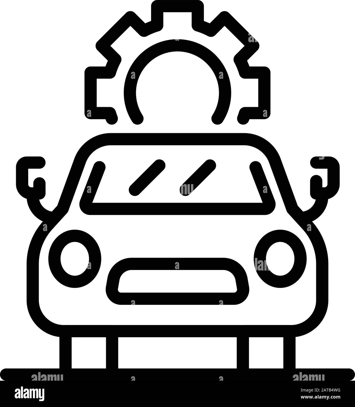 Auto con ingranaggio sopra l'icona, stile di contorno Illustrazione Vettoriale