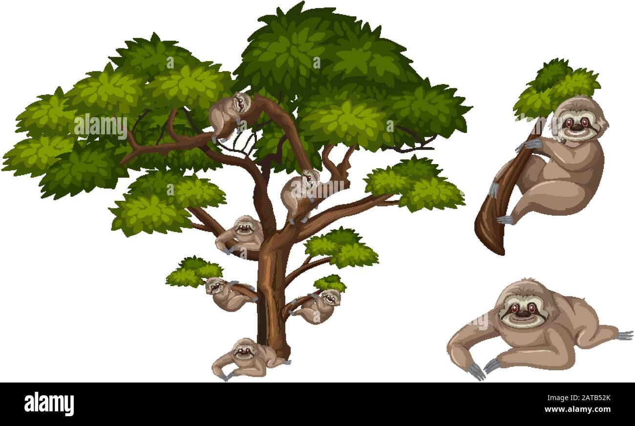 Grande albero verde e molte decime sulla illustrazione dei rami Illustrazione Vettoriale