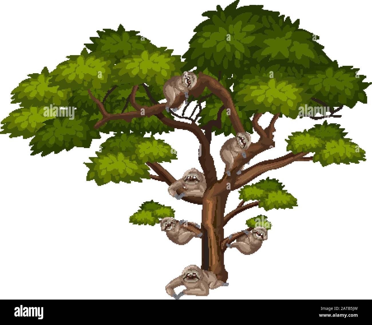 Grande albero e molti decleti su sfondo bianco illustrazione Illustrazione Vettoriale