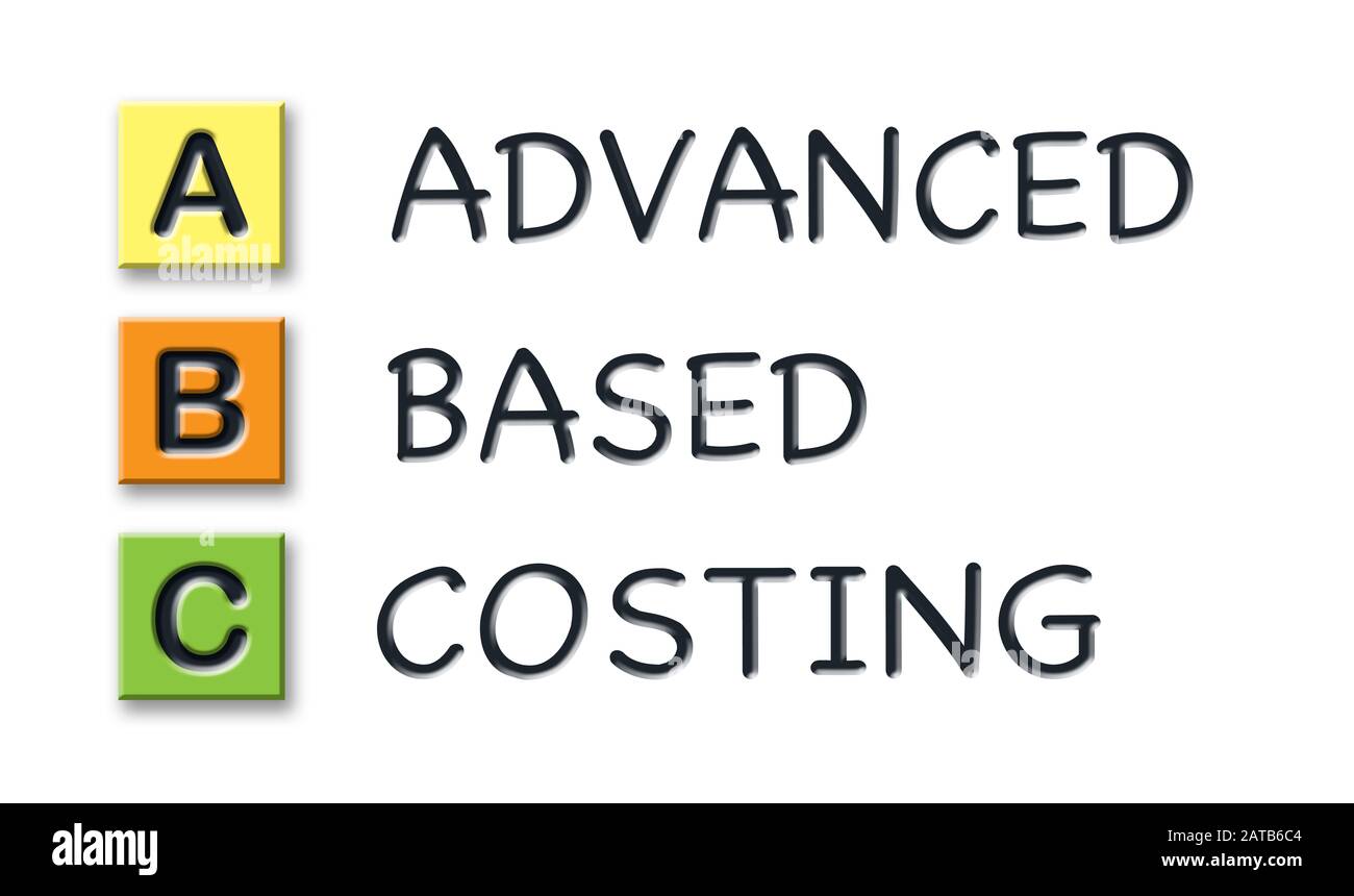 ABC 3d iniziali in cubi 3d colorati con significato 3d Foto Stock