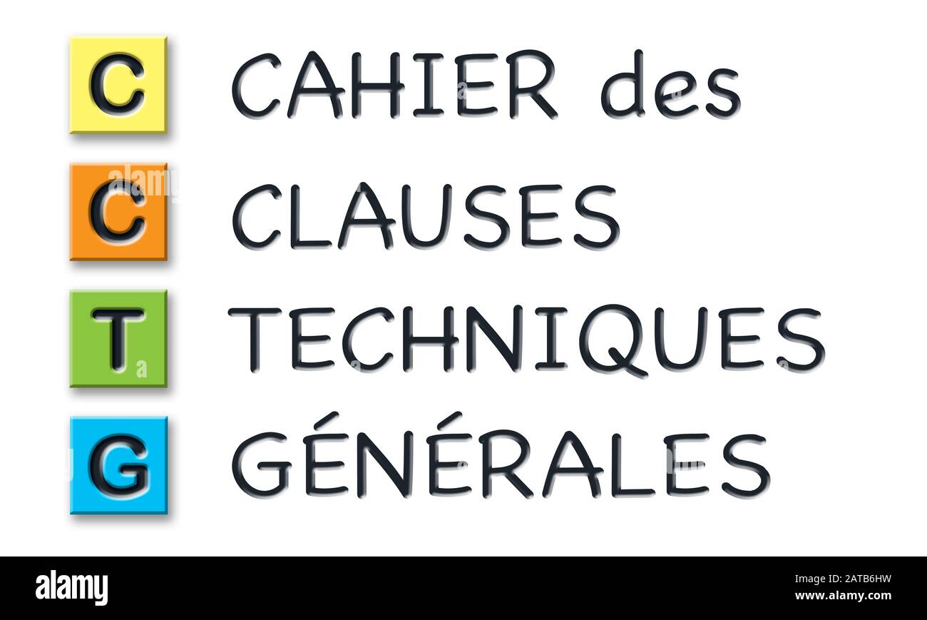 Iniziali CCTG 3d in cubi 3d colorati con significato 3d in lingua francese Foto Stock