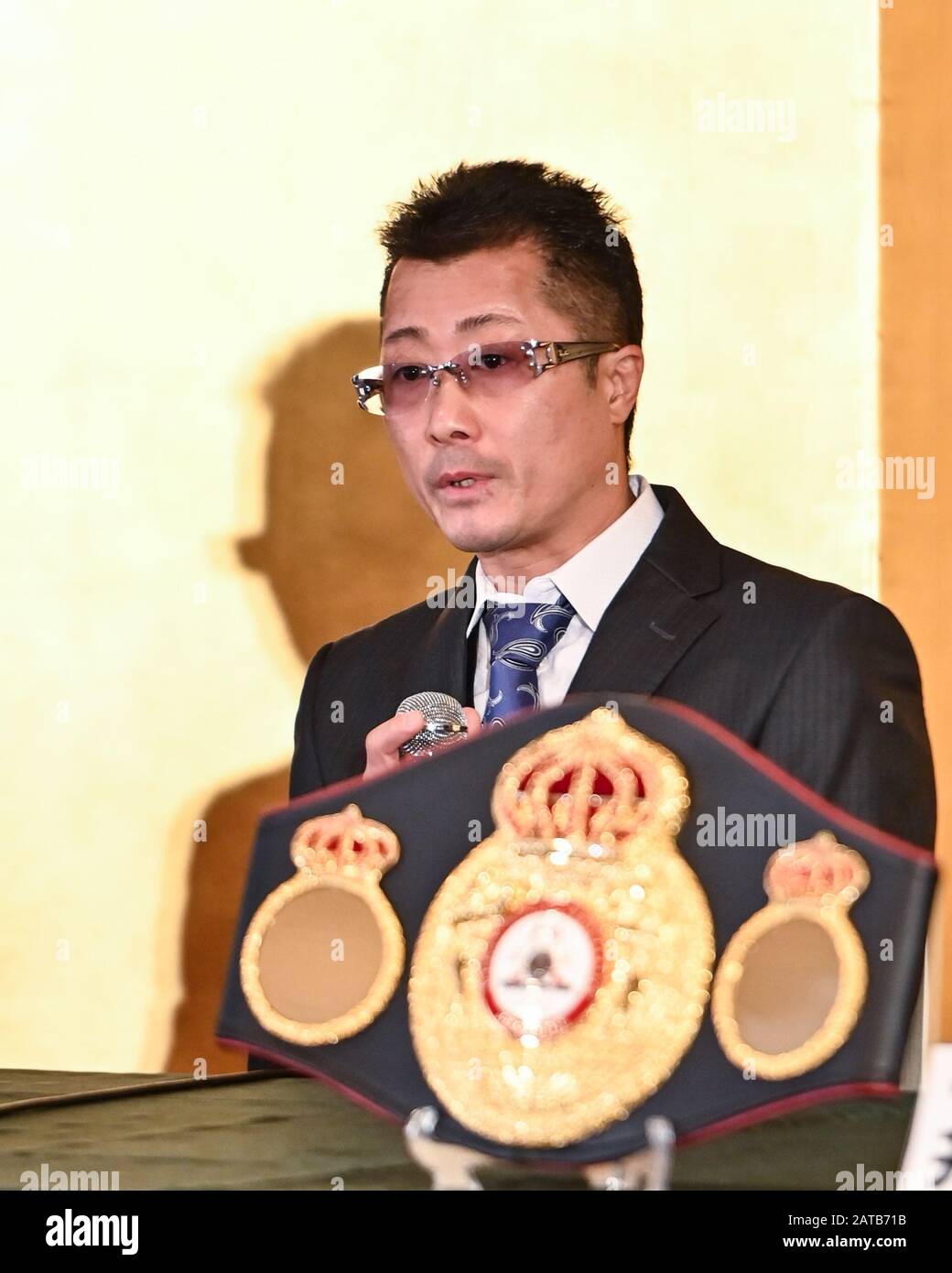 Tokyo, Giappone, Il 31 Gennaio 2020. 31st Gen 2020. Shingo Inoue Boxing : Shingo Inoue, allenatore e padre di Naoya Inoue, parla durante una conferenza stampa per annunciare il WBA di Naoya (Super), IBF, E WBO bantamweight titoli che si terrà il 25 aprile a Mandalay Bay Resort & Casino a Las Vegas, Nevada, Stati Uniti, presso l'Hotel Grand Palace a Tokyo, Giappone, il 31 gennaio 2020 . Credito: Hiroaki Yamaguchi/Aflo/Alamy Live News Foto Stock