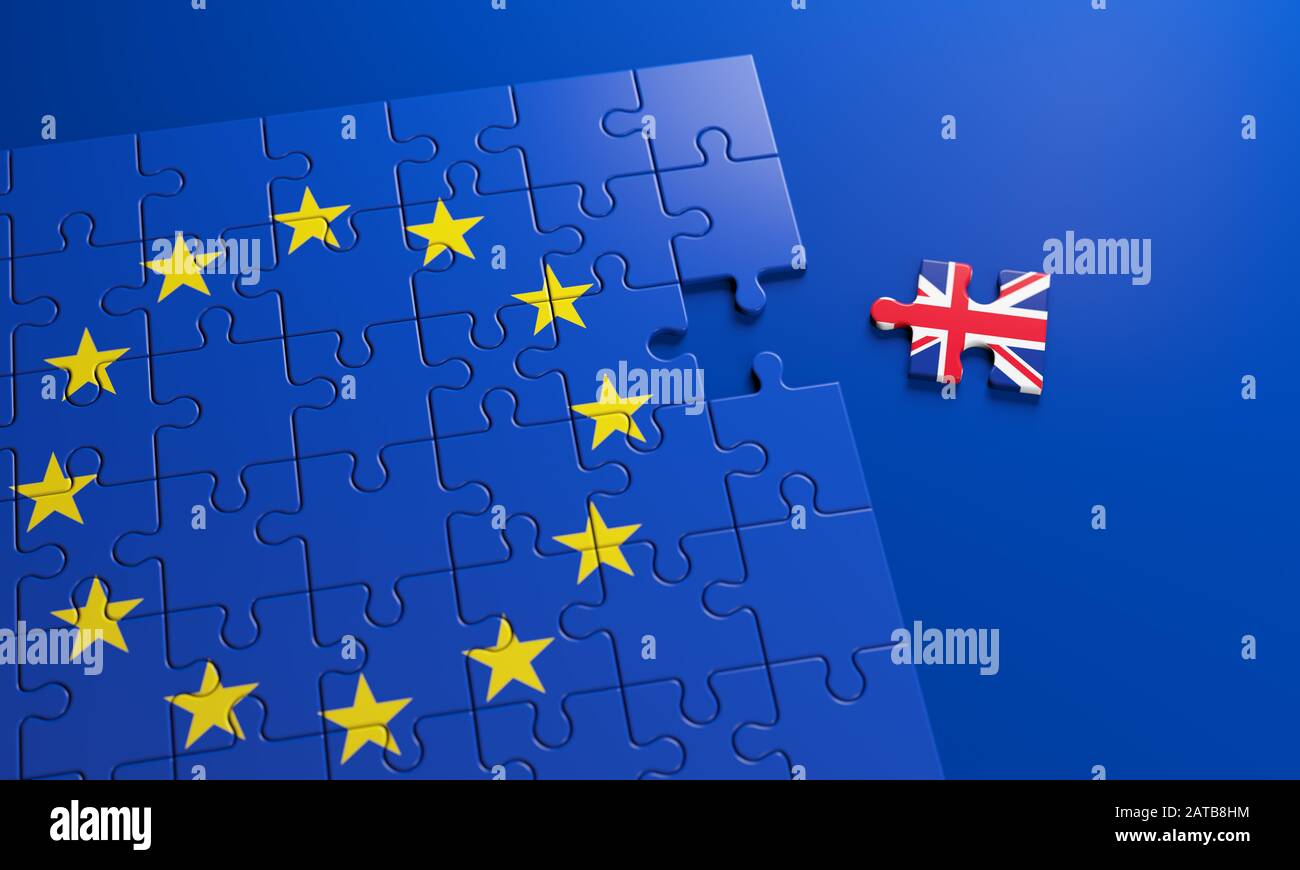 Brexit - l’uscita britannica dall’Unione europea nel 2020. Il concetto di 'Brexit' rappresentato tramite un puzzle. stati membri rappresentati da pezzi di Foto Stock