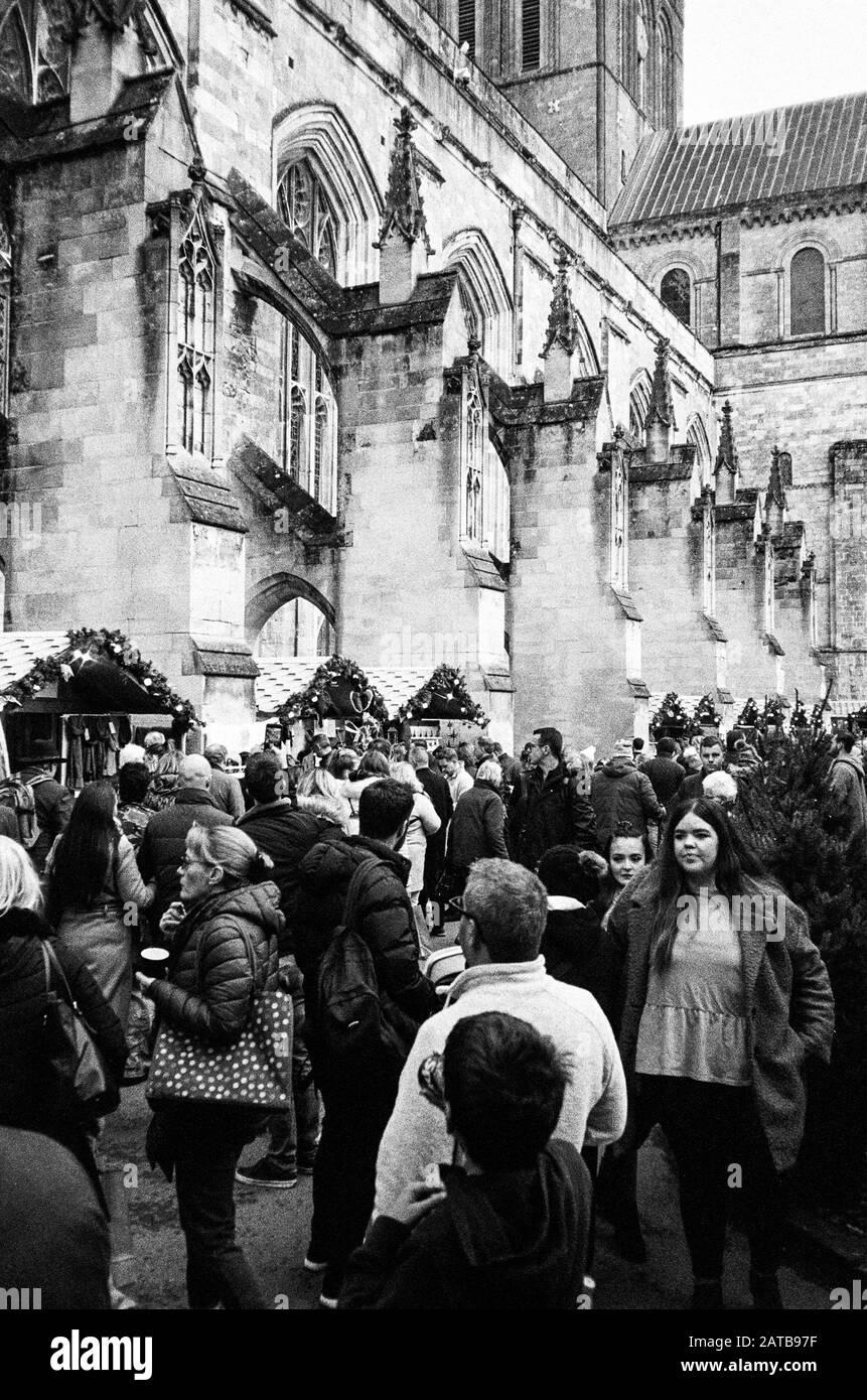 Winchester Cathedral Christmas Market, Hampshire, Inghilterra, Regno Unito. Foto Stock