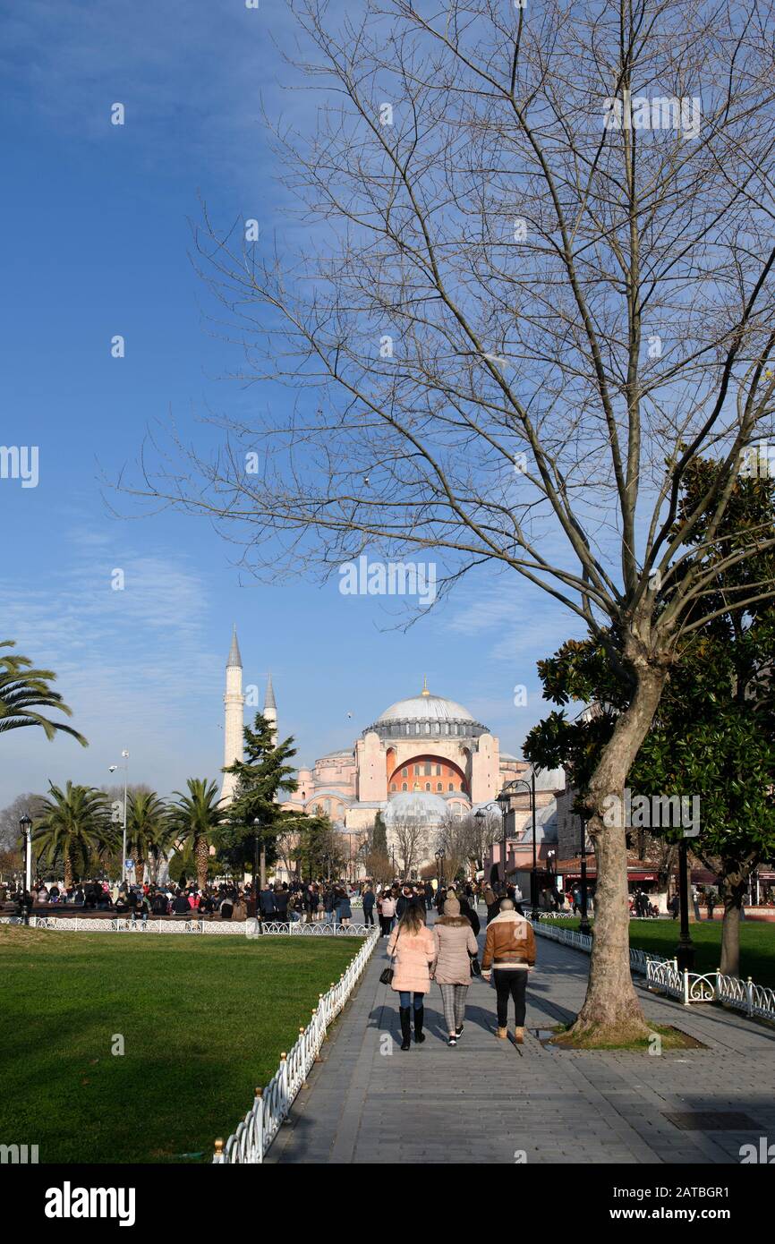 Hagia Sophia (Ayasofya), vista dal Parco Sultanahmet. Istanbul, Turchia Foto Stock