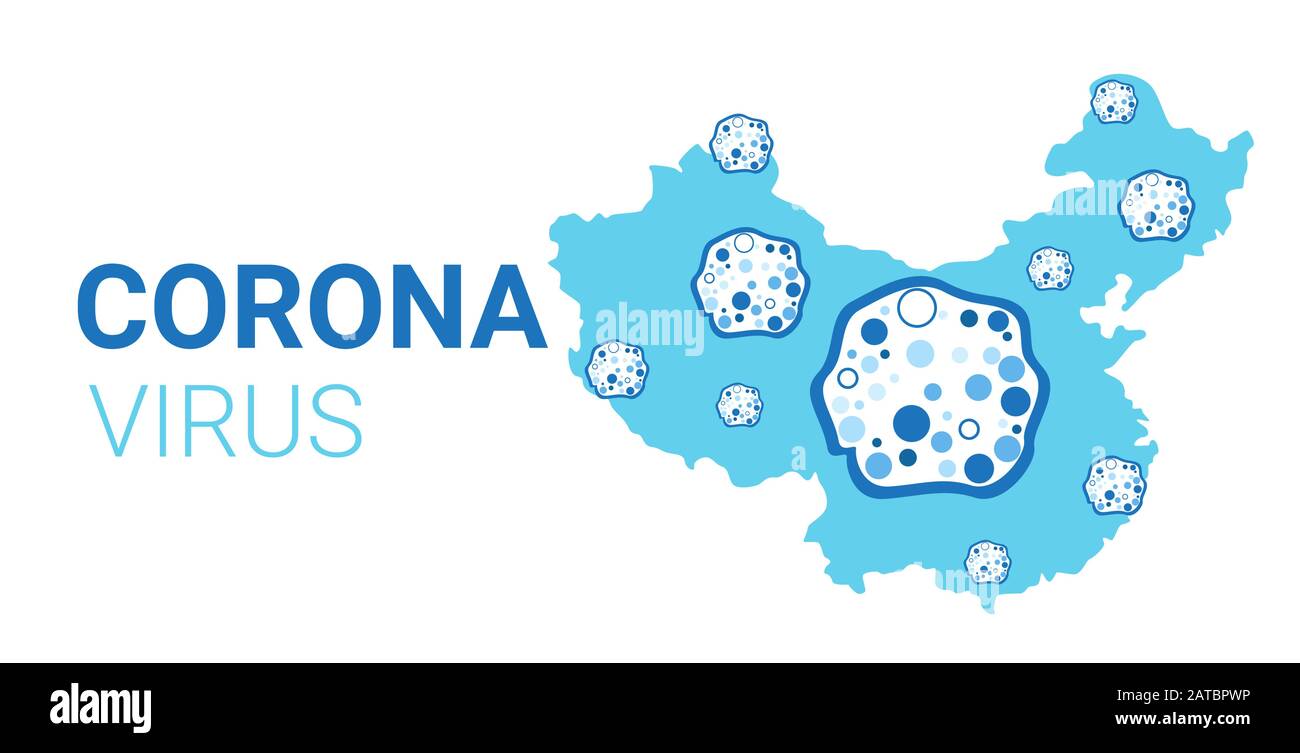Epidemia MERS-cov batteri icona cellule del virus influenzale fluttuante wuhan coronavirus 2019-nCoV pandemia di salute medica rischio cinese mappa orizzontale vettore illustrazione Illustrazione Vettoriale