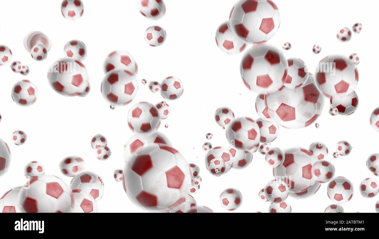 Sfondo astratto con palline da calcio su sfondo bianco. illustrazione 3d Foto Stock
