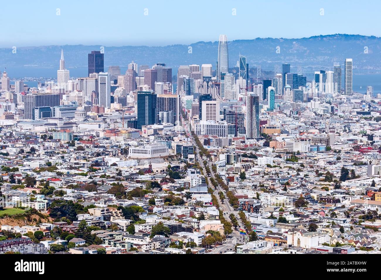 Vista panoramica dello skyline del centro di San Francisco in California Foto Stock