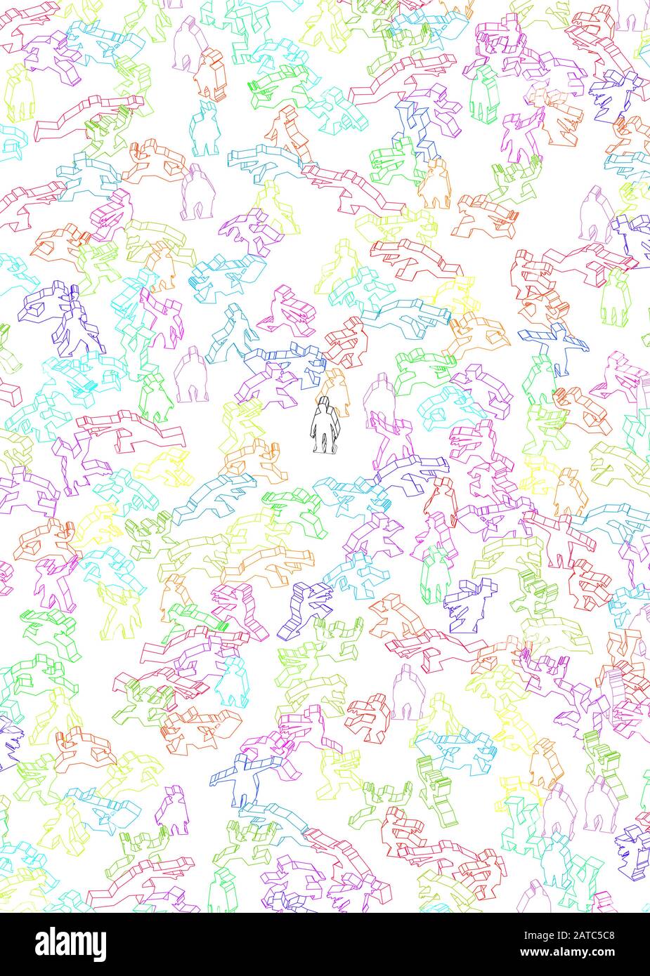 individualità nella folla grigia e uniforme e senza nome Illustrazione Vettoriale