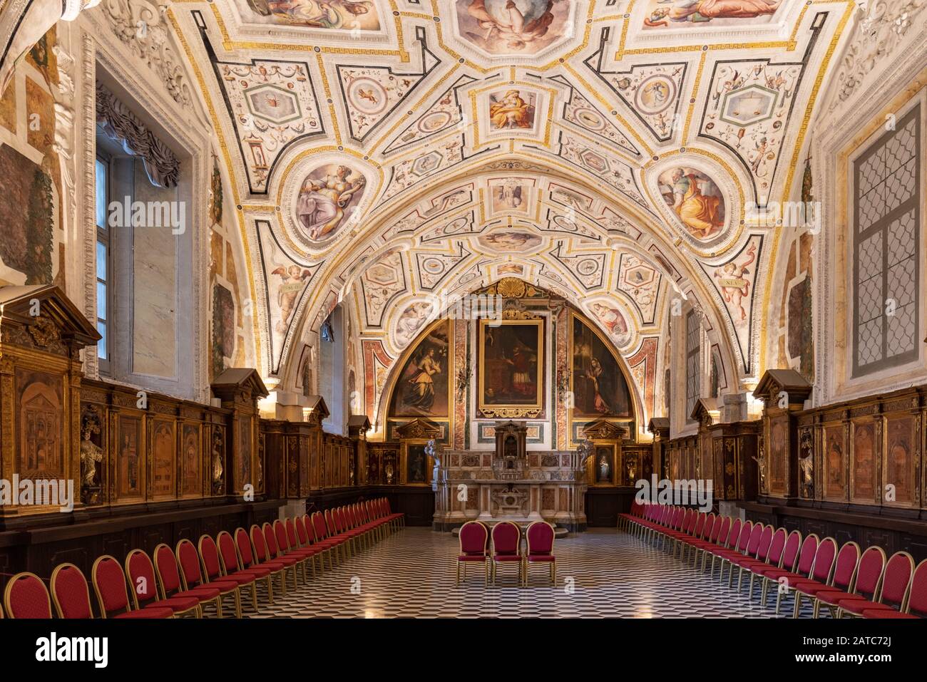 Complesso di Santa Maria di Monteoliveto o Sant'Anna dei Lombardi, Napoli - Sagrestia vecchia, Refettorio, Giorgio Vasari e fra' giovanni da verona Foto Stock