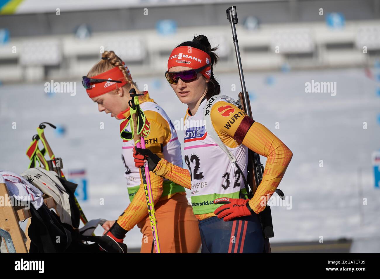 Lenzerheide, Schweiz, 1. Febbraio 2020. Juliane Fruehwirt beim 7.5 km Sprint der Juniorinnen Frauen an den Jugend- und Junioren-Weltmeisterschaften 202 Foto Stock