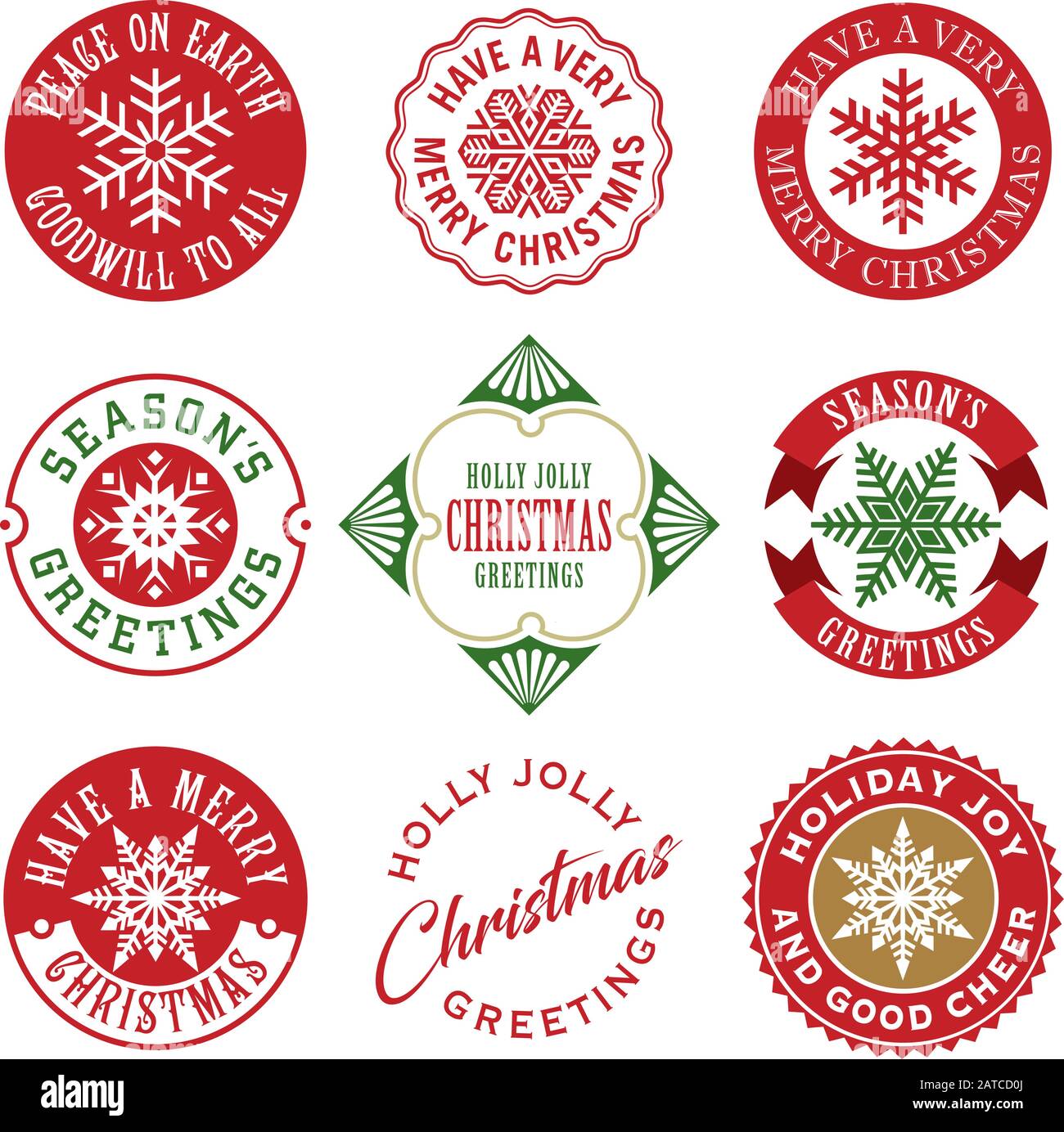 Collezione di etichette natalizie vintage. Ideale per etichette regalo e biglietti di auguri. Illustrazione Vettoriale