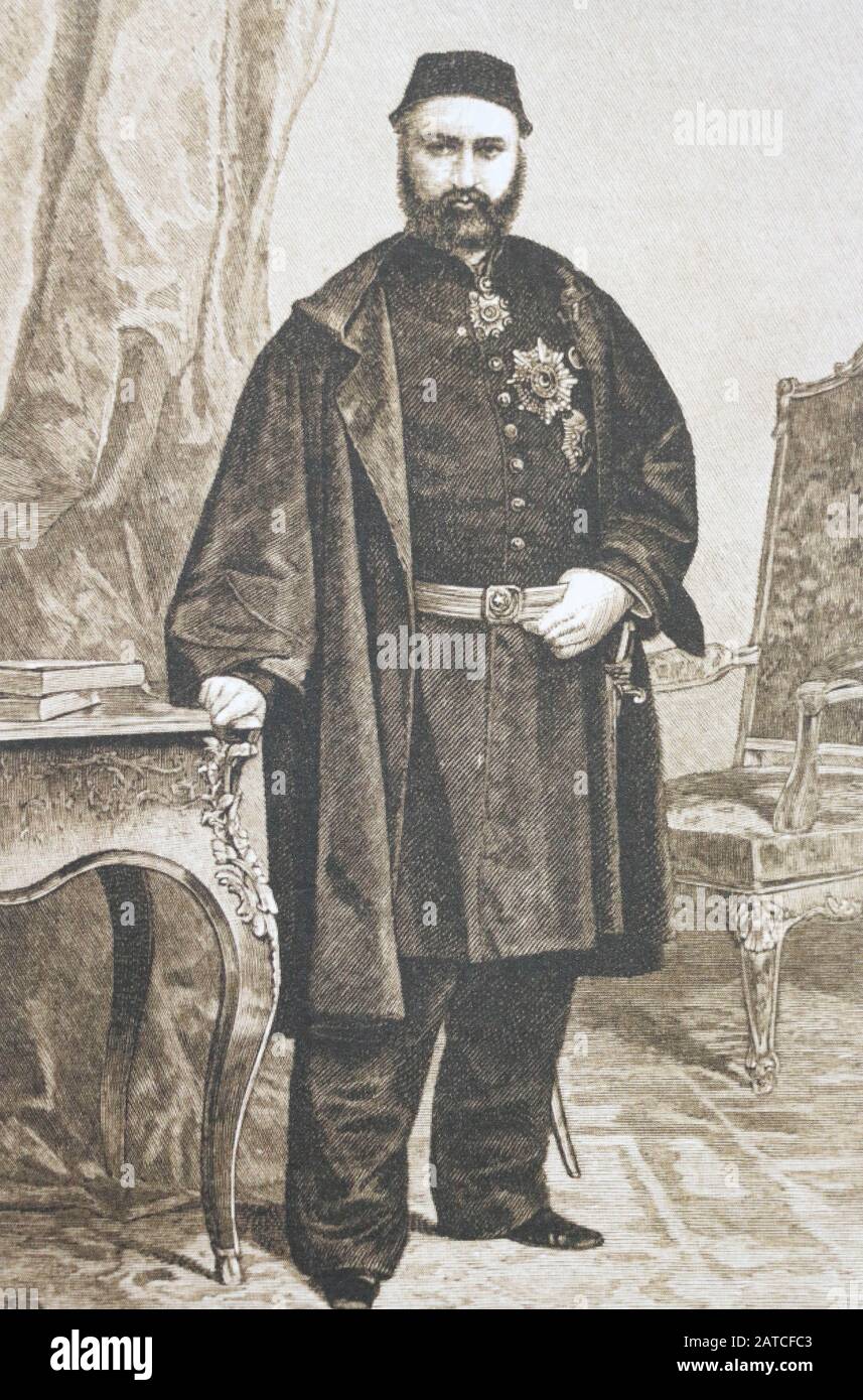Ottoman Sultan Abdulaziz (1830-1876). Abdulaziz fu il 32nd Sultano dell'Impero Ottomano e regnò tra il 25 giugno 1861 e il 30 maggio 1876. Foto Stock