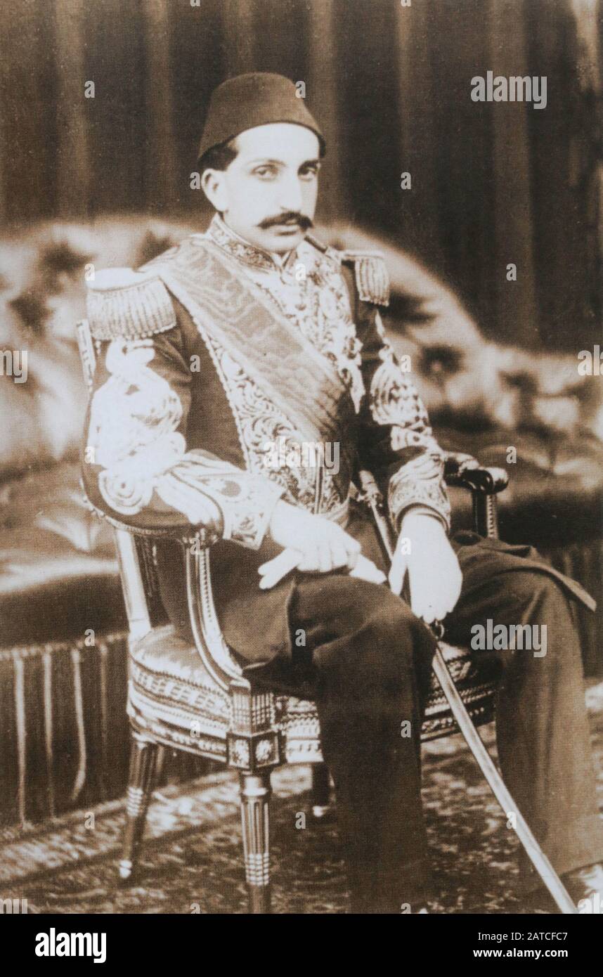 Ottoman Sultan Abdul Hamid II (Abdulhamid II). Abdul Hamid II fu il sultano 34th dell'Impero Ottomano e l'ultimo sultano ad esercitare un controllo efficace sullo stato di fratturazione. Foto Stock
