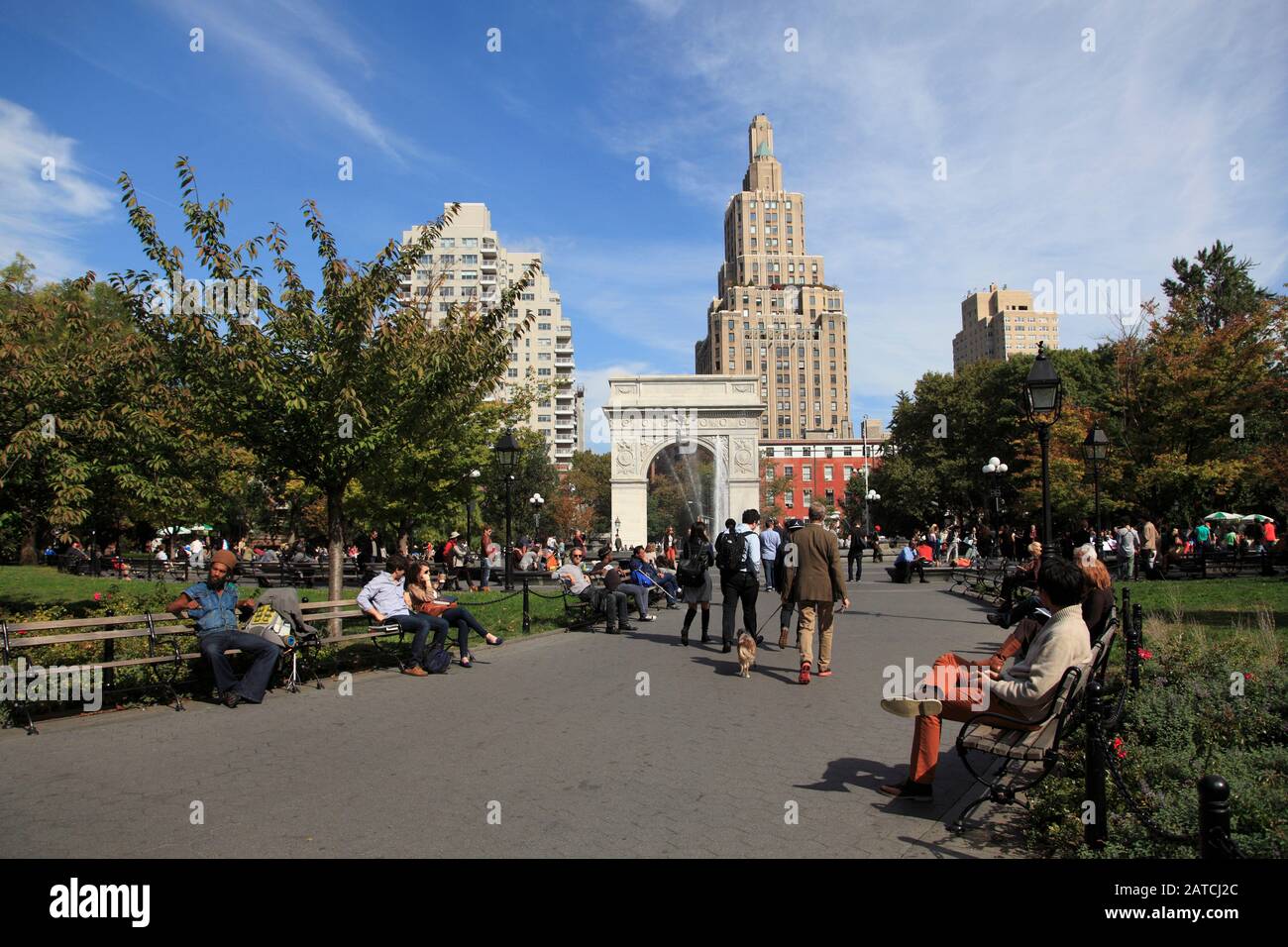 Washington Square Park, Washington Square Arch, Greenwich Village, Manhattan, New York City, Usa Foto Stock