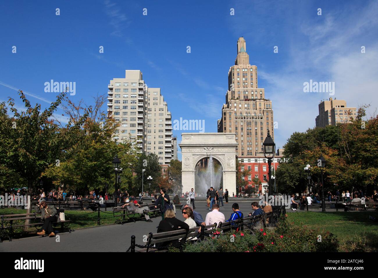 Washington Square Park, Washington Square Arch, Greenwich Village, Manhattan, New York City, Usa Foto Stock