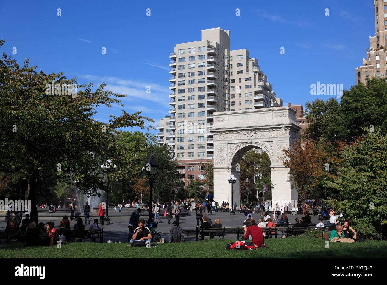 Washington Square Park, Washington Square Arch, Greenwich Village, Manhattan, New York City, Usa Foto Stock