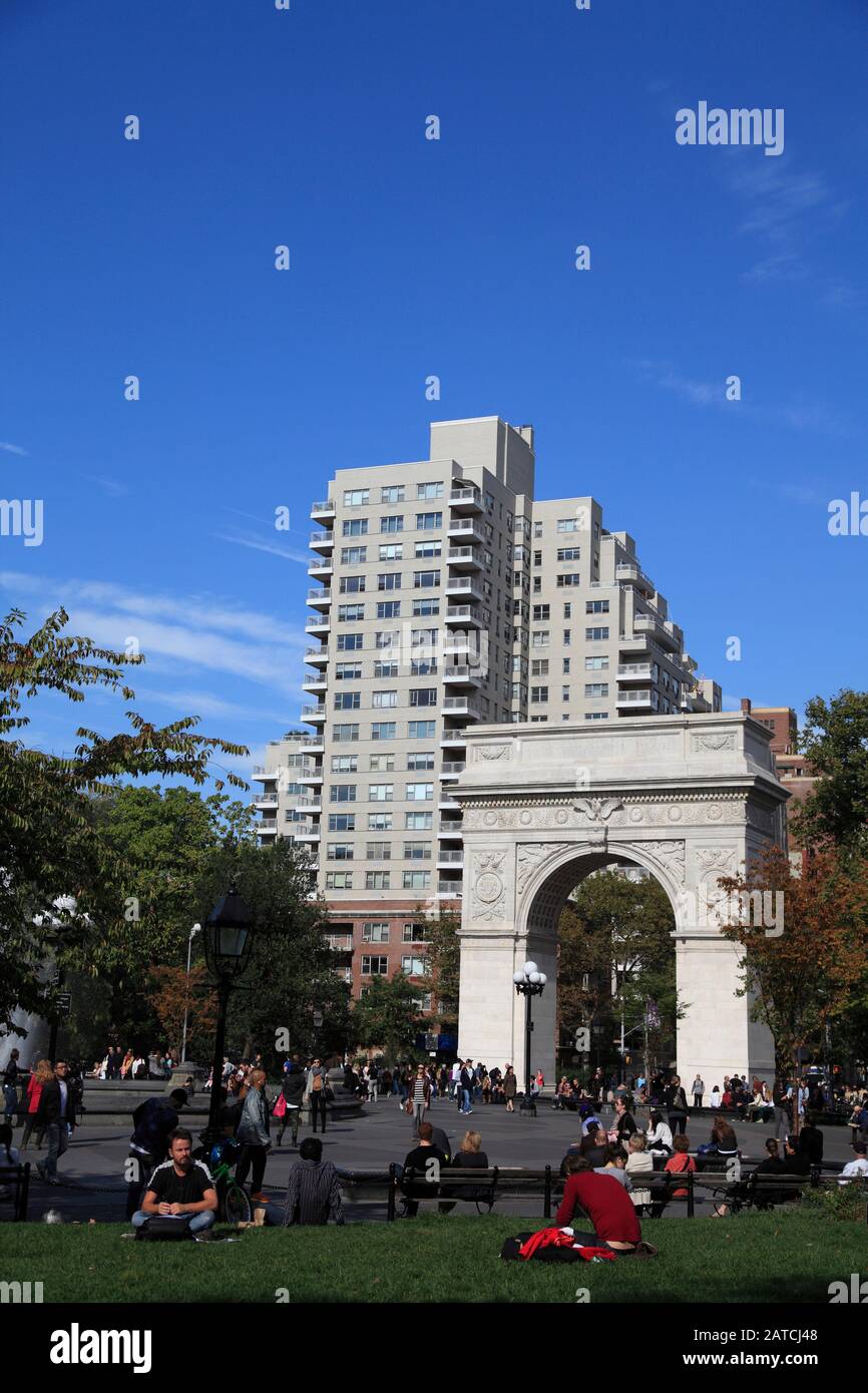 Washington Square Park, Washington Square Arch, Greenwich Village, Manhattan, New York City, Usa Foto Stock