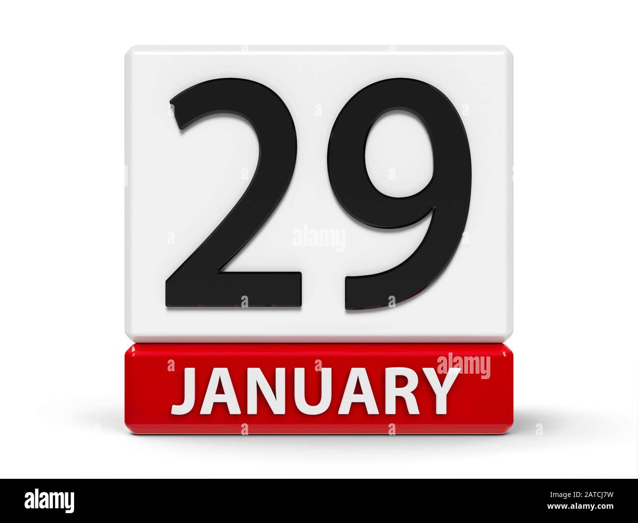 Icona del calendario rosso e bianco da cubi - Il Ventinesimo di gennaio - su una tavola bianca, rendering tridimensionale, illustrazione 3D Foto Stock