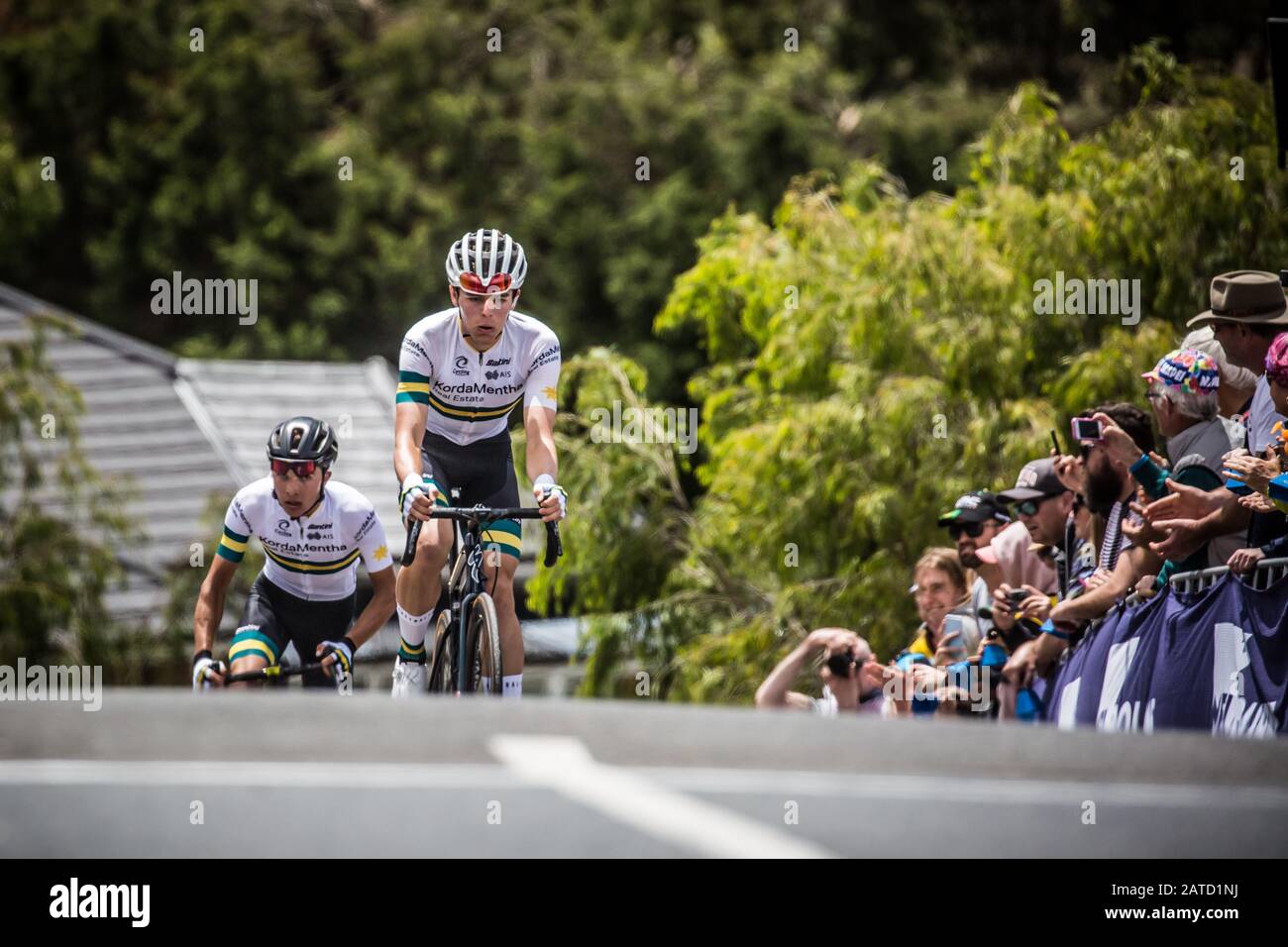 Geelong, Australia. 02nd Feb, 2020. 2 febbraio 2020: Geelong, AUSTRALIA - 2 FEBBRAIO 2020: Carter Turnbull (AUS) del Kordamentha Australian National Team conduce fino Challambra Crescent durante il 2020 Cadel Evans Great Ocean Road Race Credit: Chris Putnam/ZUMA Wire/Alamy Live News Credit: Zuma Press, Inc./Alamy Live News Foto Stock