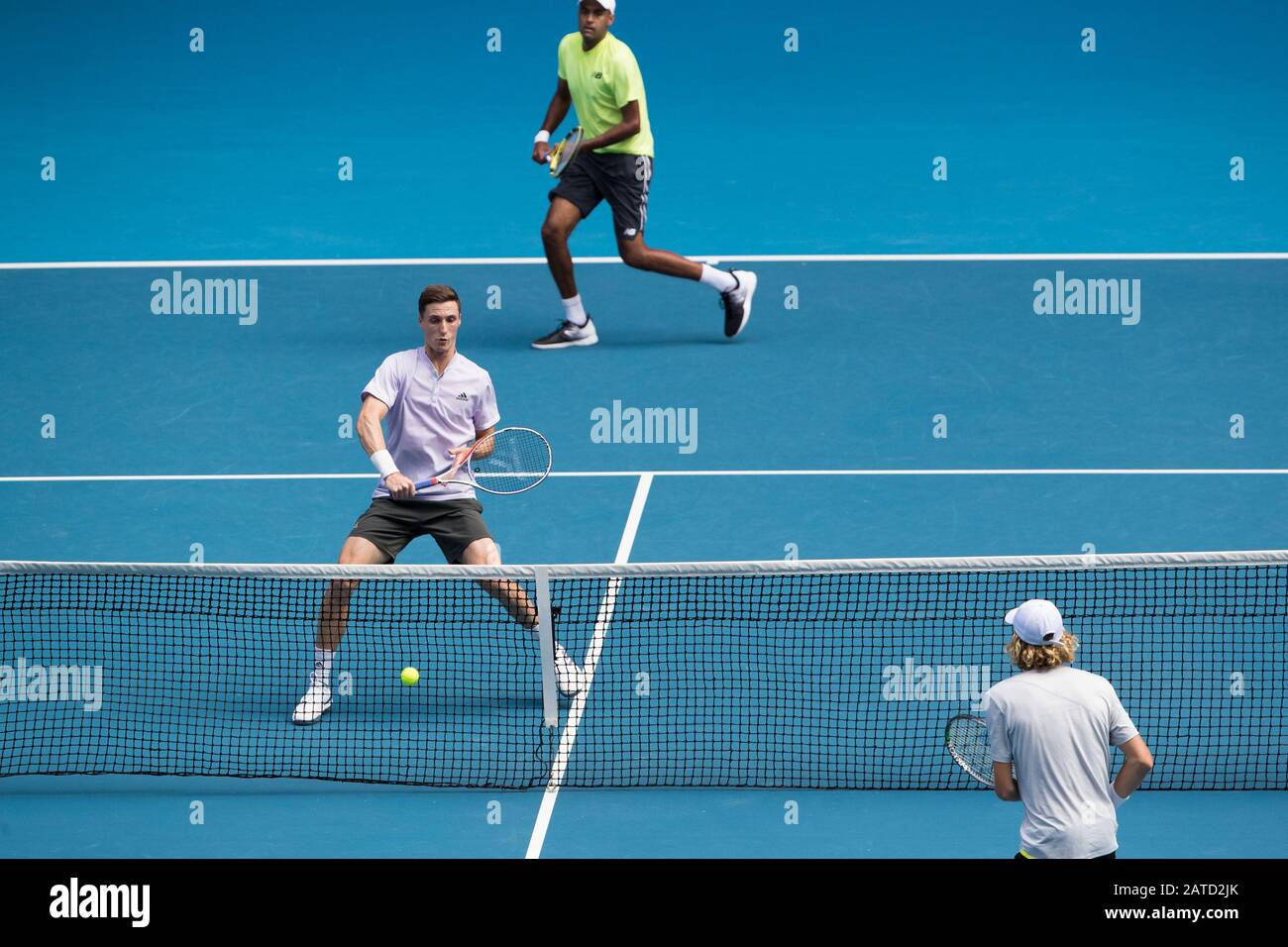 Melbourne, Australia. 02nd Feb, 2020. Joe Salisbury del Regno Unito e Rajeev Ram degli Stati Uniti hanno sconfitto Max Purcell e Luke Saville dell'Australia 6-4 6-2 nella finale dei doppi uomini all'ATP Australian Open 2020 al Melbourne Park di Melbourne, Australia il 2 febbraio 2020. Foto Di Peter Dovgan. Credit: Uk Sports Pics Ltd/Alamy Live News Foto Stock