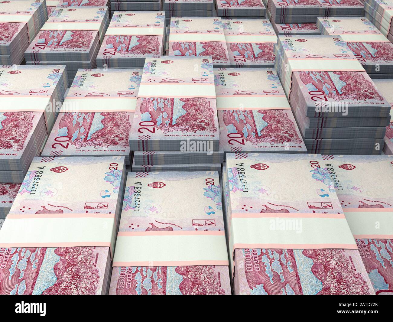 Primo piano pesos argentini banconote fondo. Fotografia macro Ars pattern. Peso Foto Stock