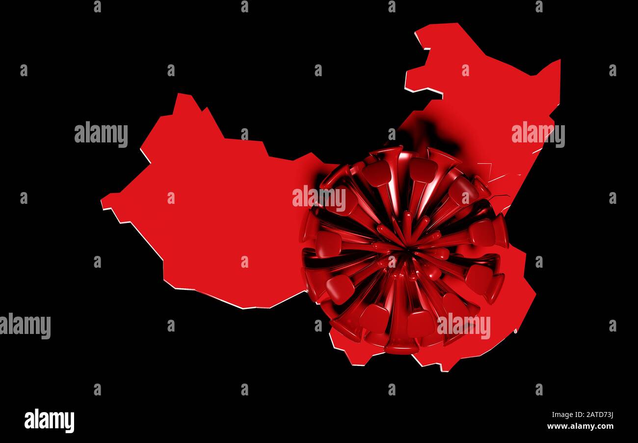 Mappa della Cina SULLA MAPPA del mondo con coronavirus mortale. RENDERING 3D Foto Stock