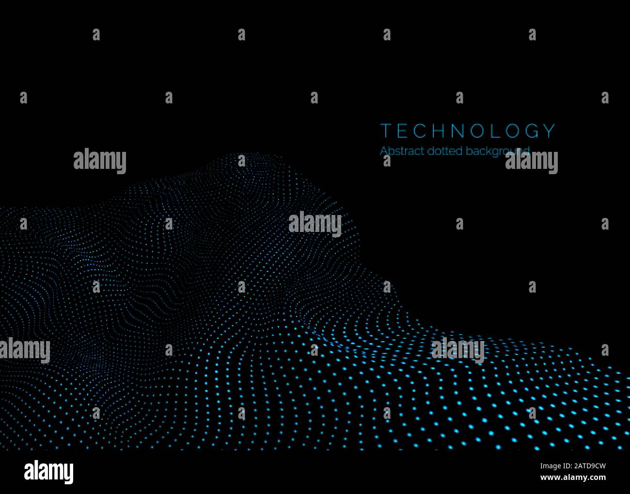 Tecnologia sfondo in colori verdi. Curvatura superficie della materia. Paesaggio digitale astratto con particelle fluenti. Illustrazione del vettore Illustrazione Vettoriale