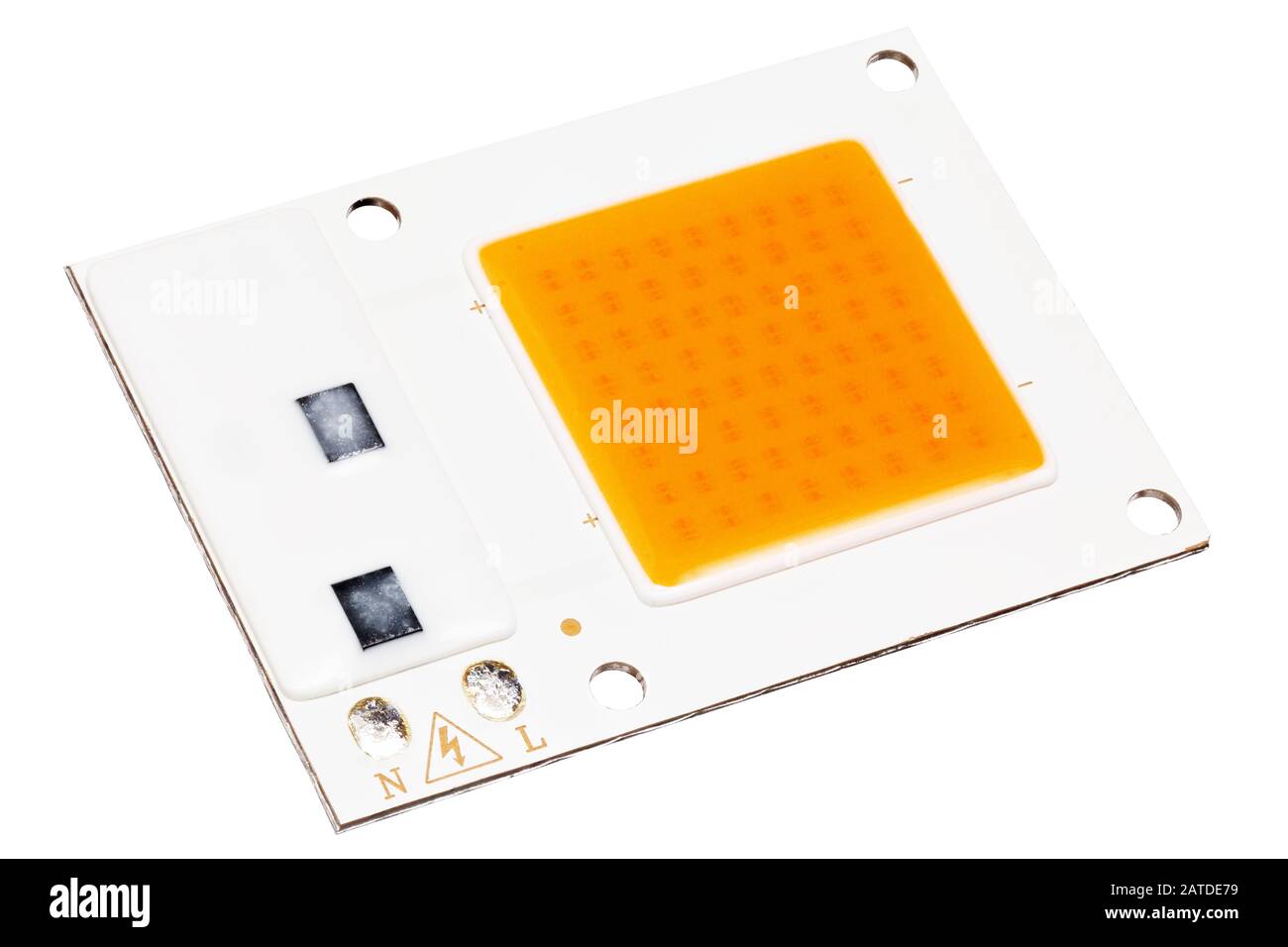 Chip COB LED 220V su scheda isolato in bianco sfondo - prospettiva isometrica diagonale Foto Stock