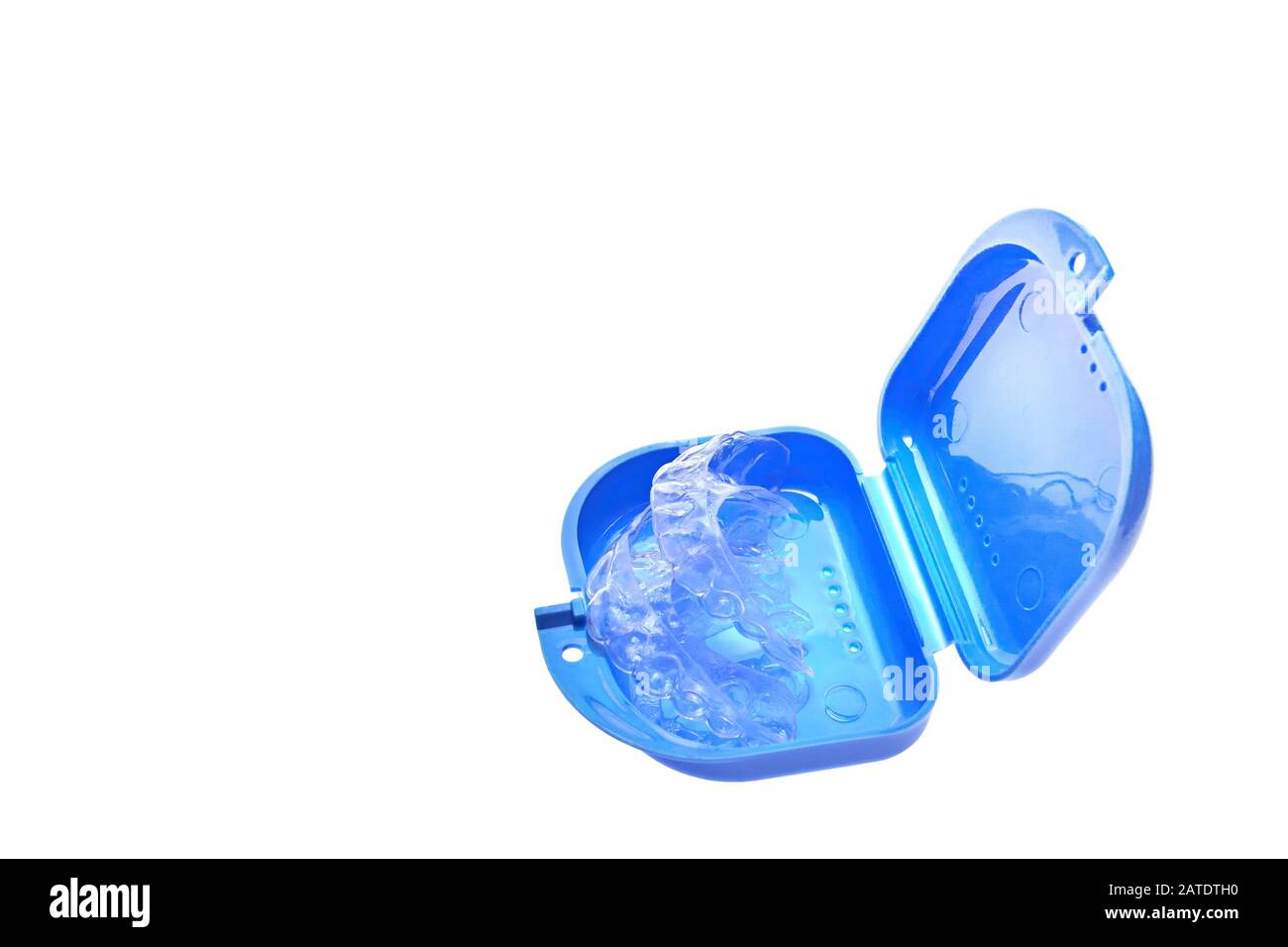 Set di singoli vassoi dentari per sbiancamento in contenitore blu Foto Stock