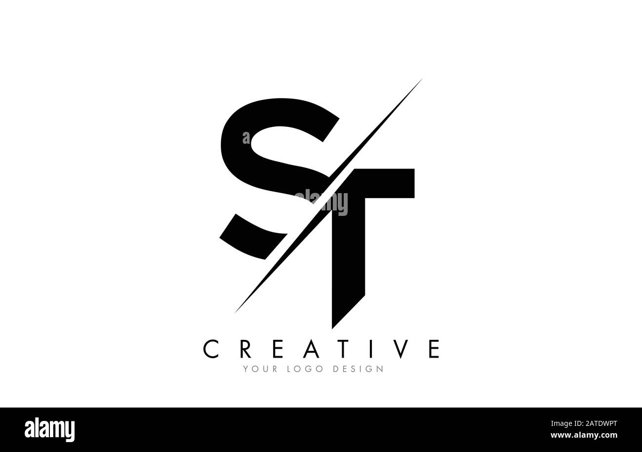 Logo lettera ST S T con taglio creativo. Design creativo del logo. Illustrazione Vettoriale