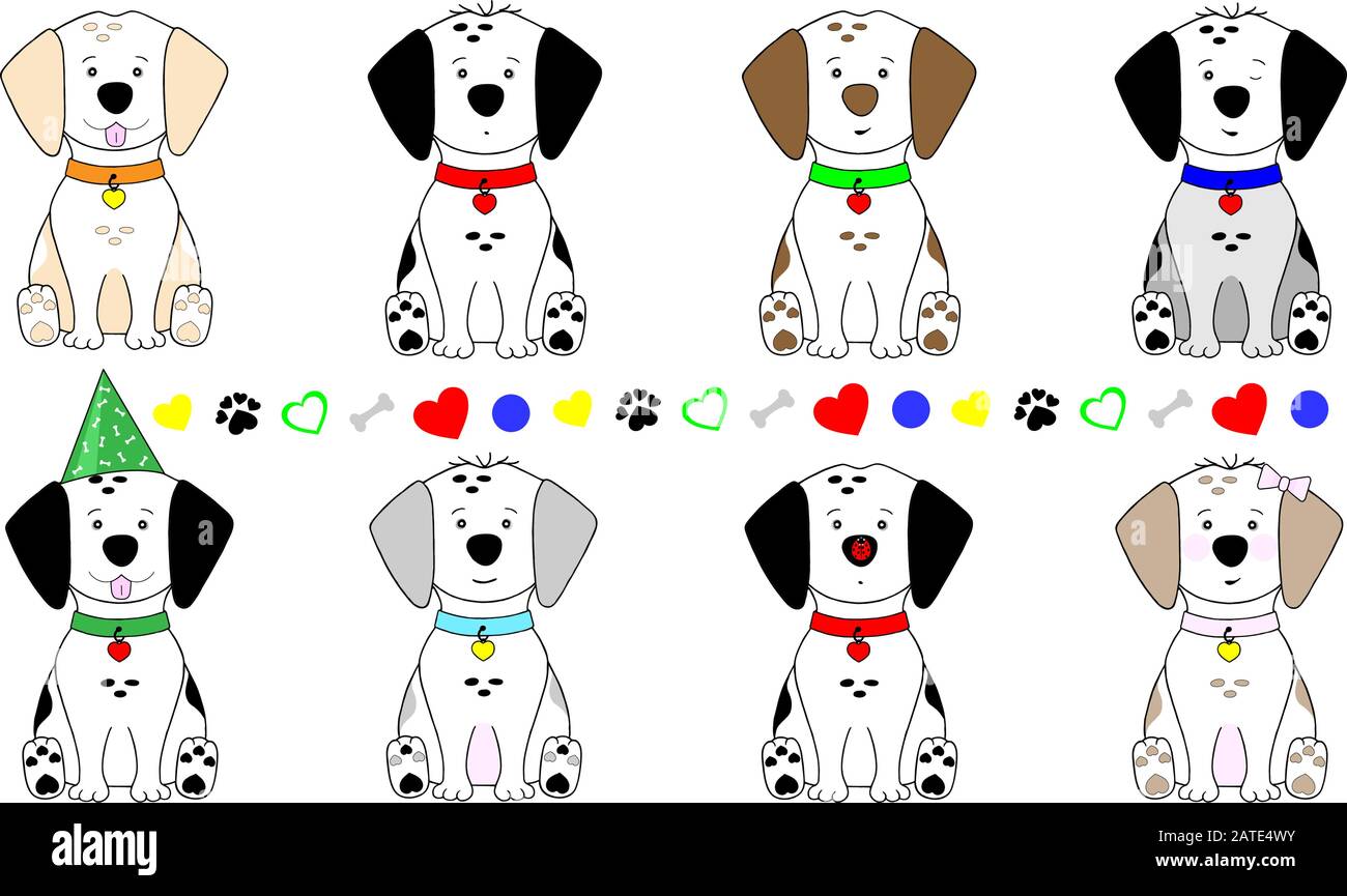cute mano disegno vettore illustrazione di cane cucciolo, seduto, con  collare e simbolo di pawprint Immagine e Vettoriale - Alamy