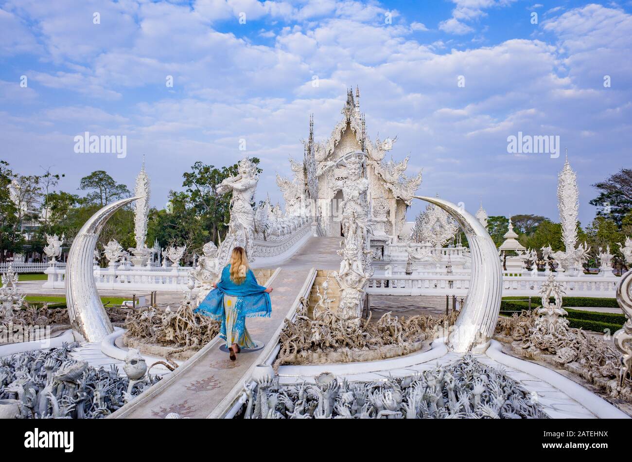 Tempio Bianco Wat Phra That Doi Chom Thong, Chiang Rai, Tailandia Foto Stock