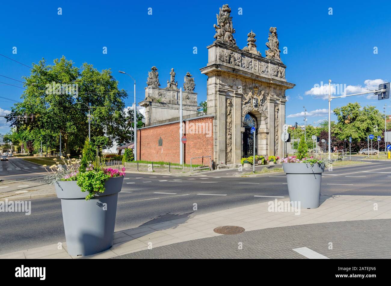Szczecin, Provincia della Pomerania Occidentale, Polonia.18th sec. Royale City Gate. Piazza Dell'Omaggio Prussiano. Foto Stock