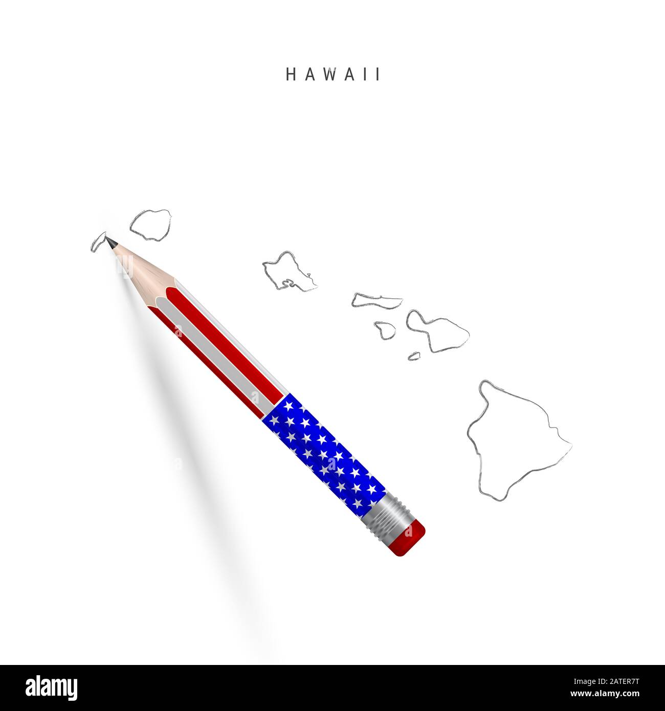 Hawaii Stati Uniti mappa matita schizzo. Hawaii contorno mappa con matita  3D in colore bandiera americana. Disegno a mano libera , schizzo disegnato  a mano isolato su Foto stock - Alamy