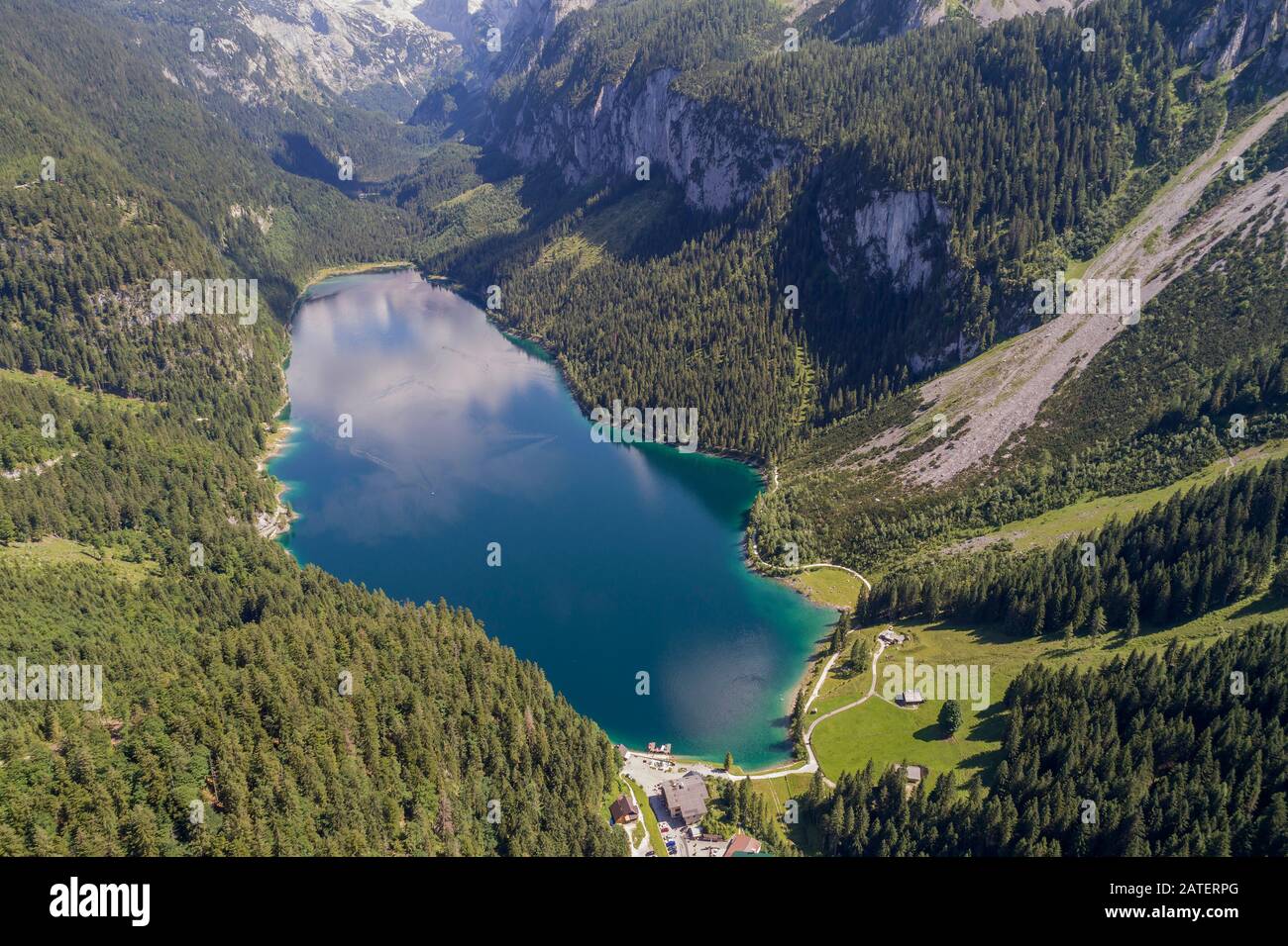 Vista Aerea Da Gosausee, Lago Gosau, Gosau, Austria Superiore, Austria Foto Stock