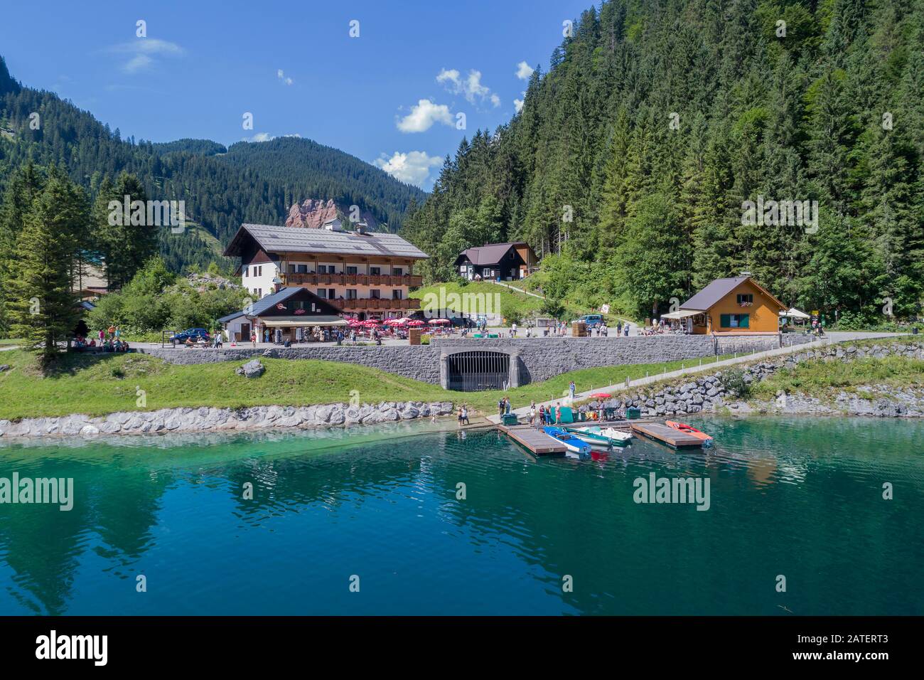 Vista Aerea Da Gosausee, Lago Gosau, Gosau, Austria Superiore, Austria Foto Stock