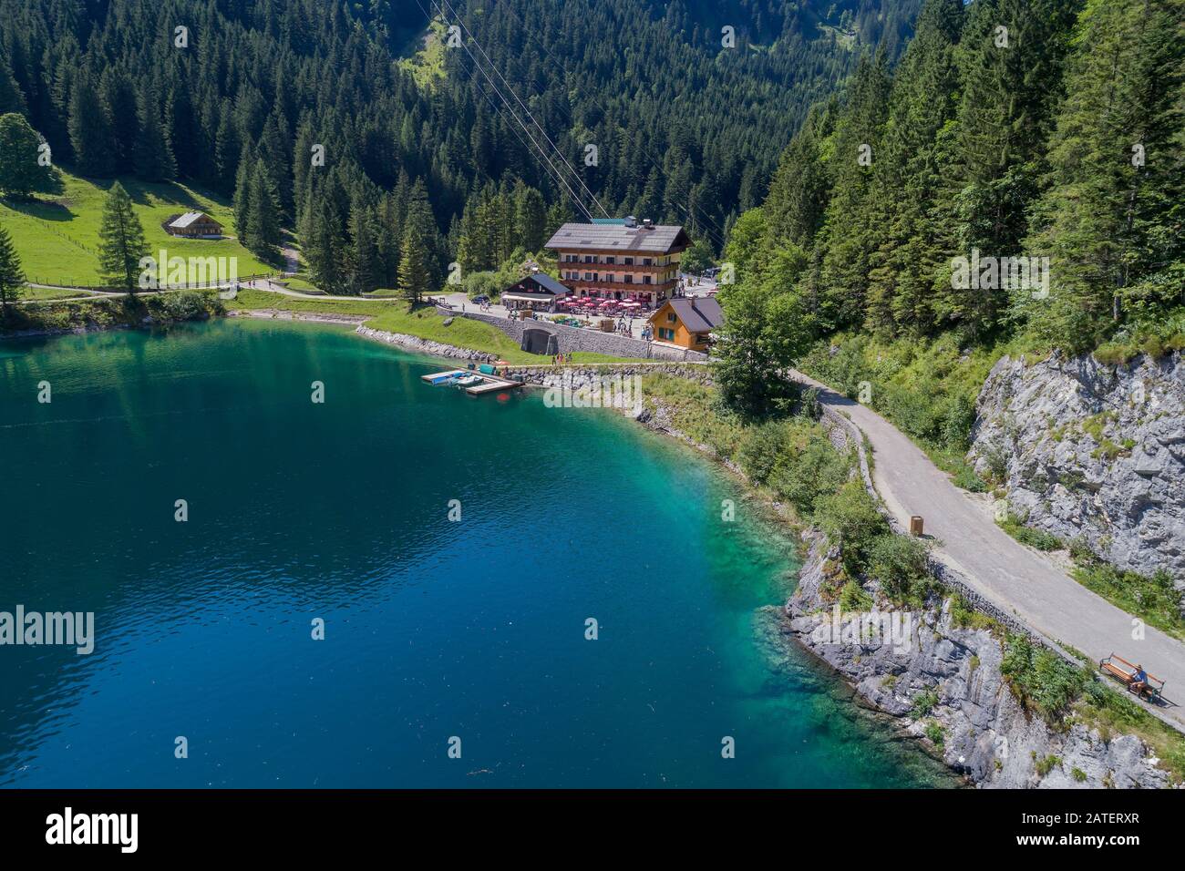 Vista Aerea Da Gosausee, Lago Gosau, Gosau, Austria Superiore, Austria Foto Stock
